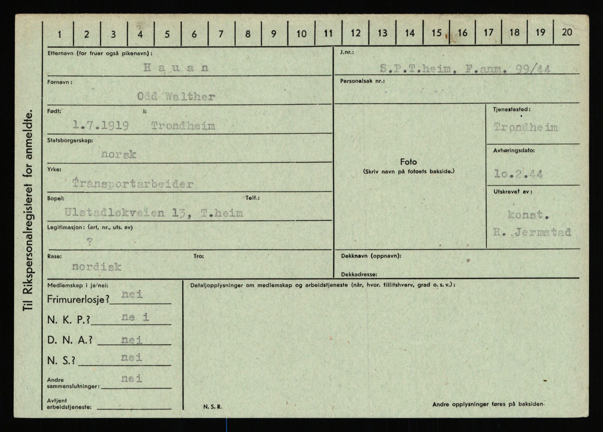 Statspolitiet - Hovedkontoret / Osloavdelingen, AV/RA-S-1329/C/Ca/L0006: Hanche - Hokstvedt, 1943-1945, p. 2077