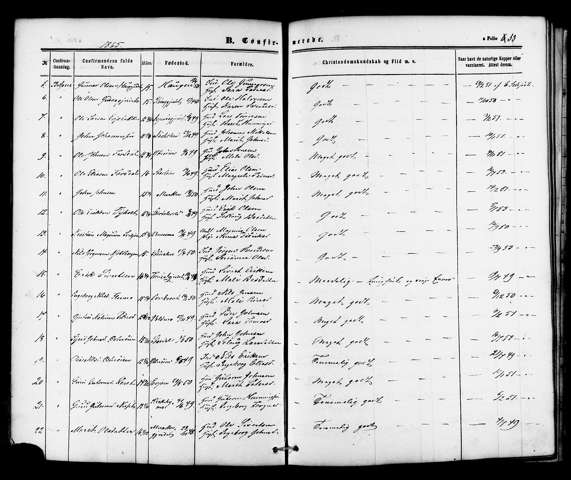 Ministerialprotokoller, klokkerbøker og fødselsregistre - Nord-Trøndelag, AV/SAT-A-1458/706/L0041: Parish register (official) no. 706A02, 1862-1877, p. 53