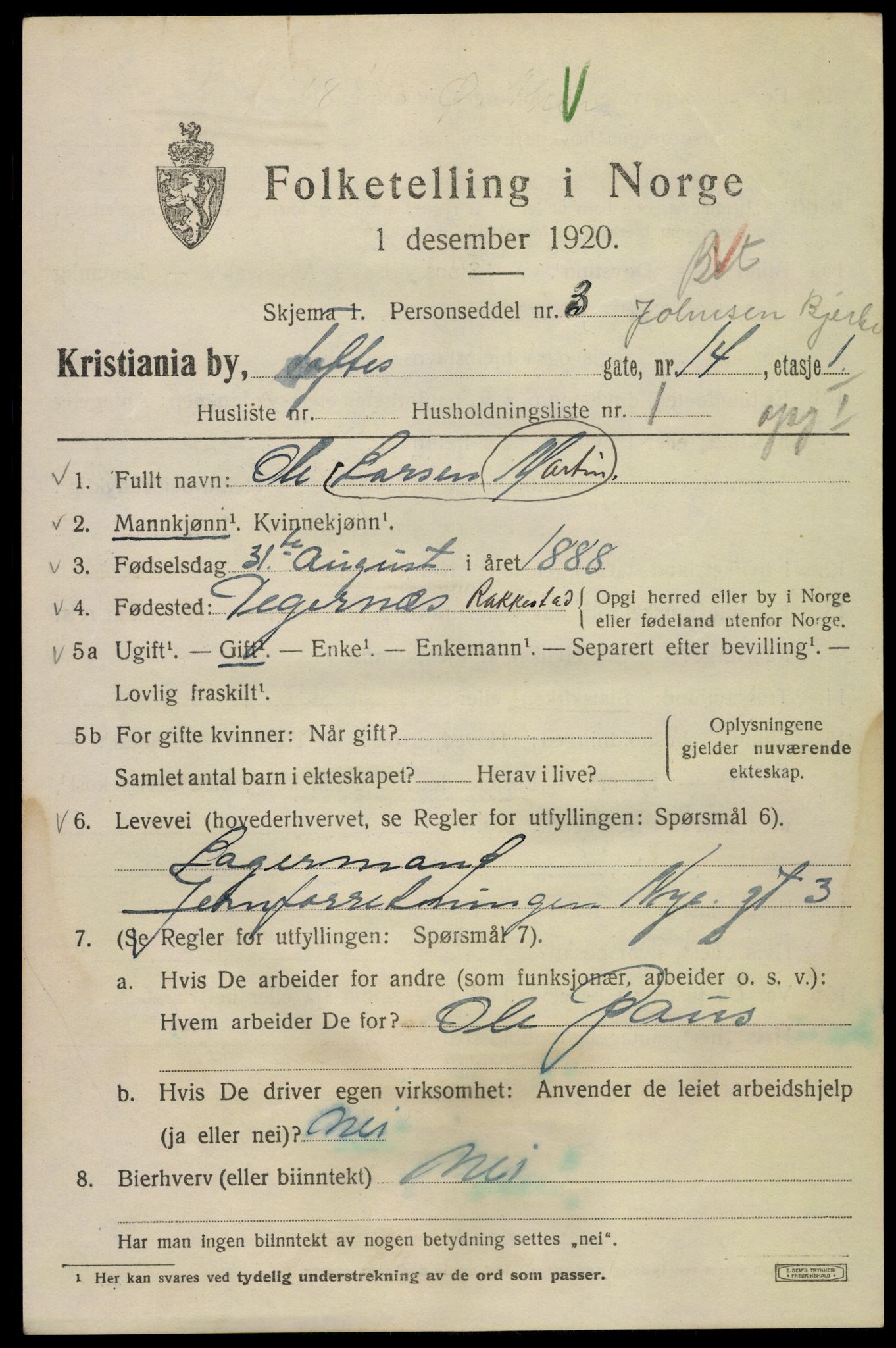 SAO, 1920 census for Kristiania, 1920, p. 582079