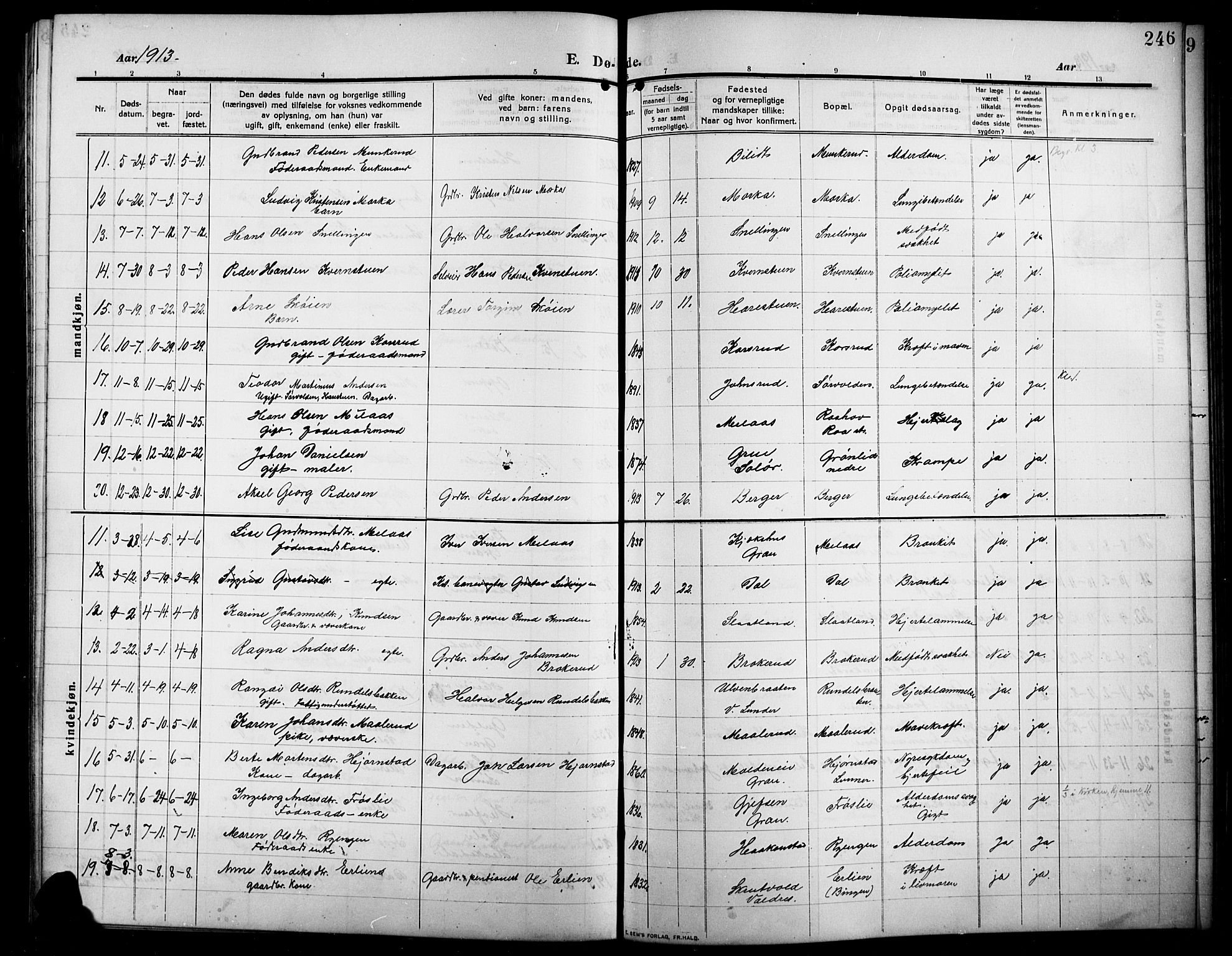 Lunner prestekontor, SAH/PREST-118/H/Ha/Hab/L0001: Parish register (copy) no. 1, 1909-1922, p. 246