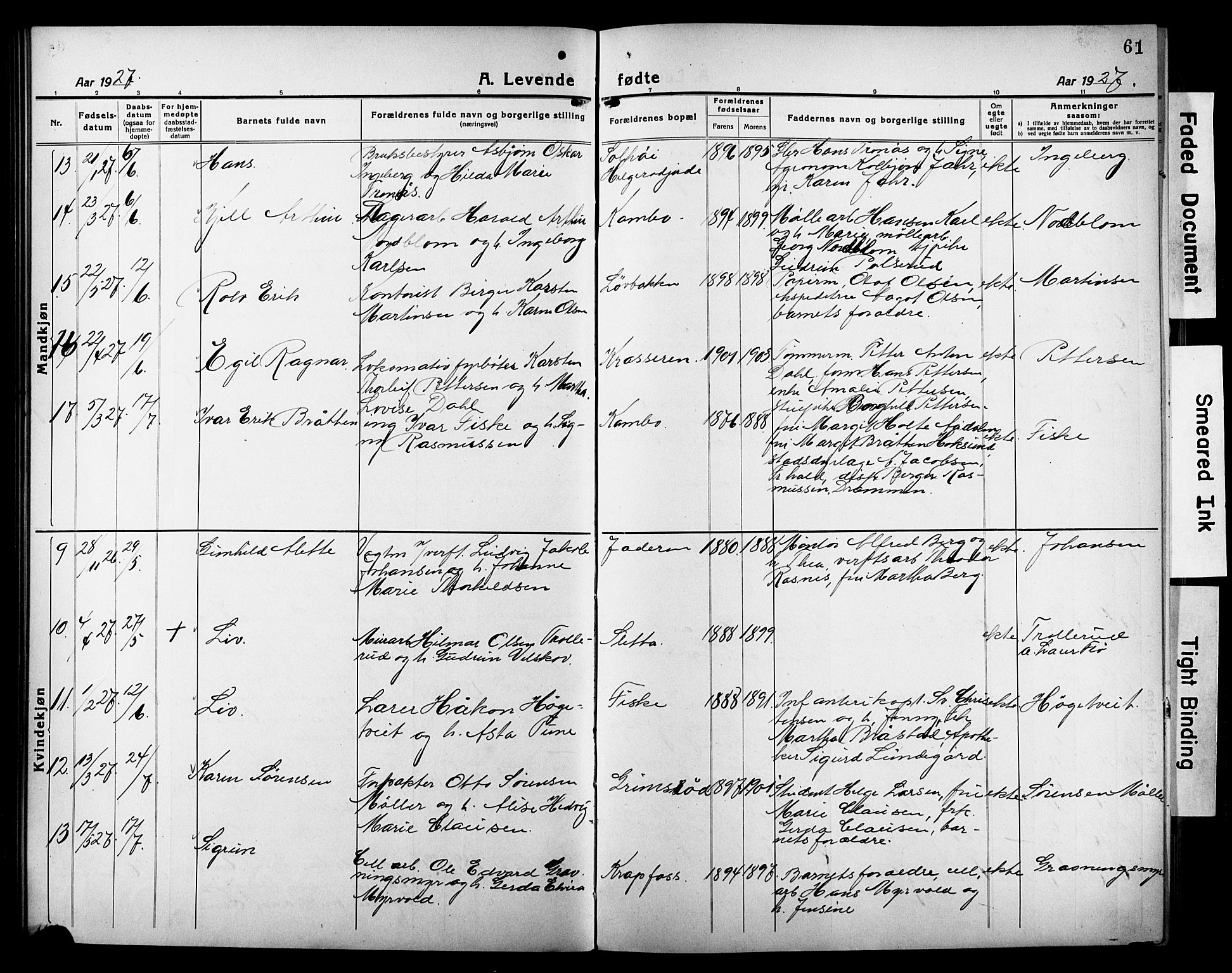 Moss prestekontor Kirkebøker, AV/SAO-A-2003/G/Gb/L0004: Parish register (copy) no. II 4, 1920-1932, p. 61