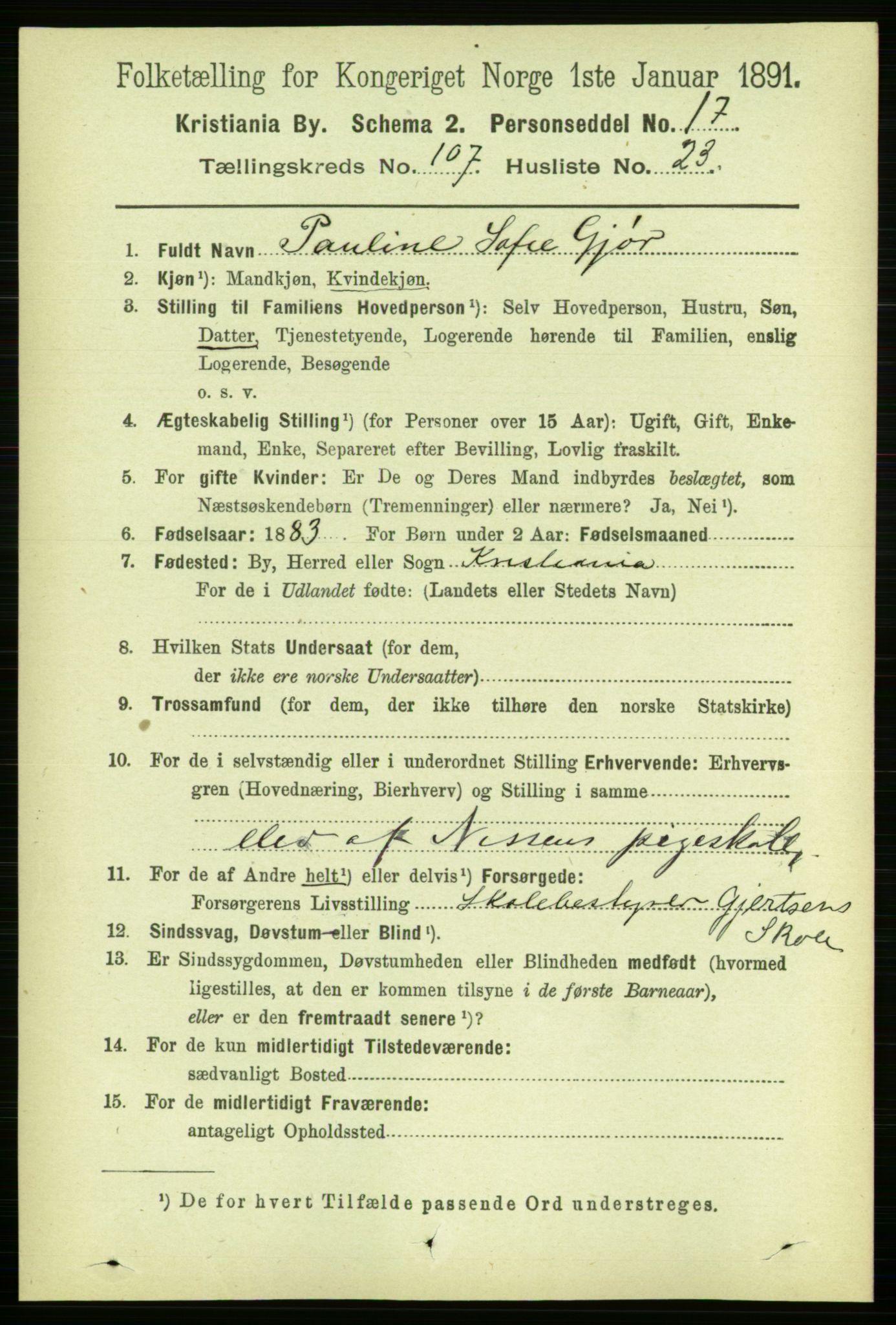 RA, 1891 census for 0301 Kristiania, 1891, p. 54996