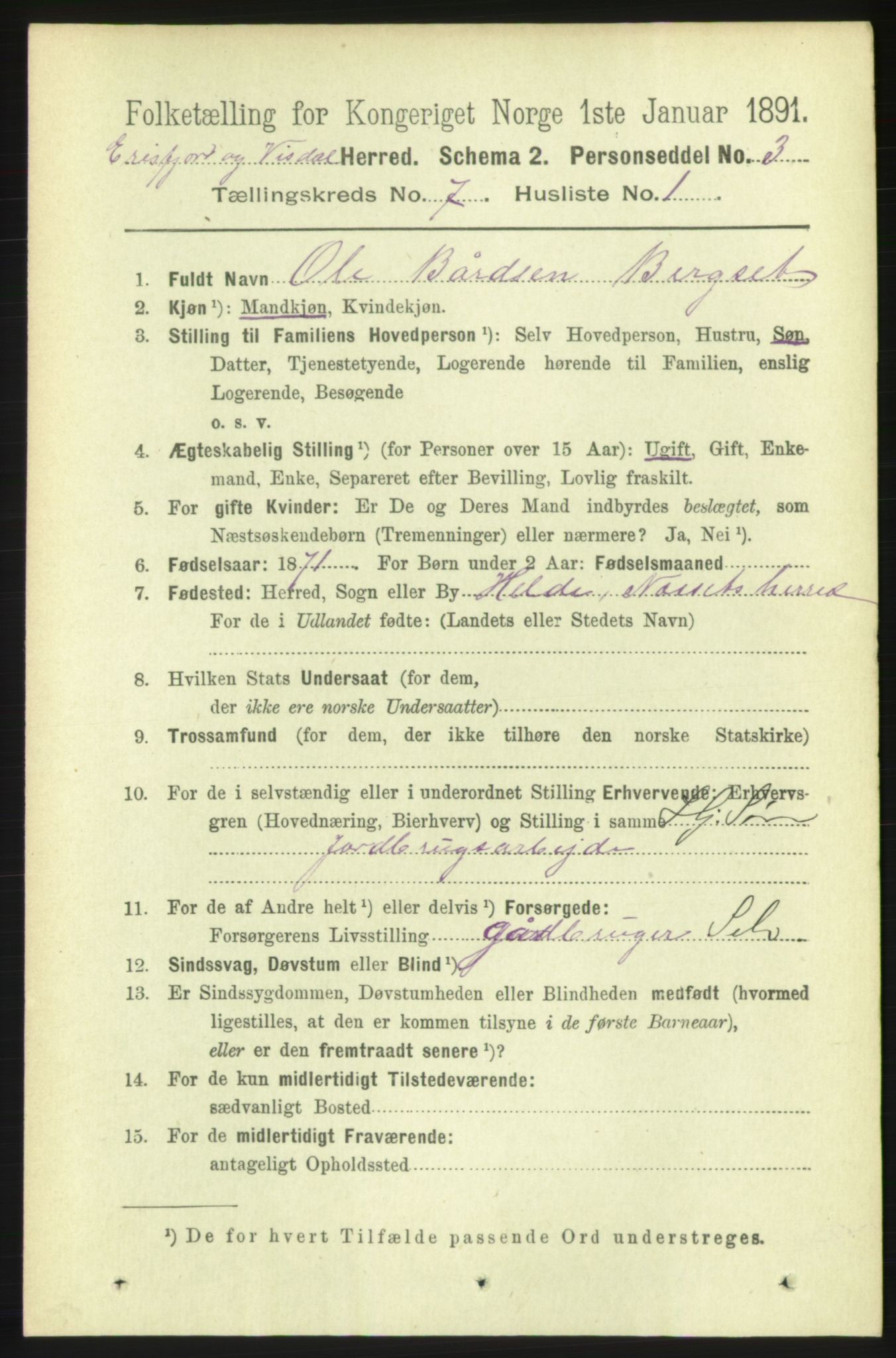 RA, 1891 census for 1542 Eresfjord og Vistdal, 1891, p. 1971