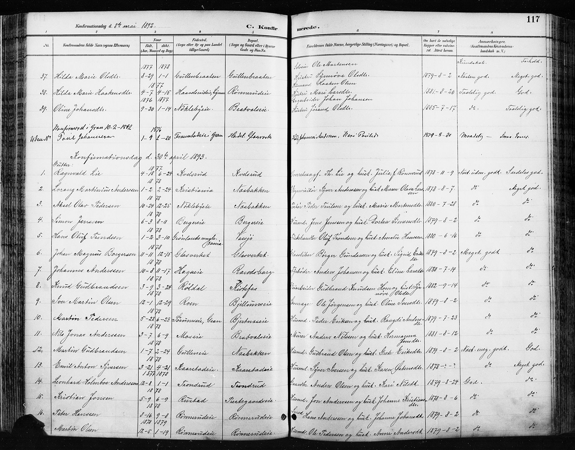 Jevnaker prestekontor, SAH/PREST-116/H/Ha/Haa/L0009: Parish register (official) no. 9, 1891-1901, p. 117