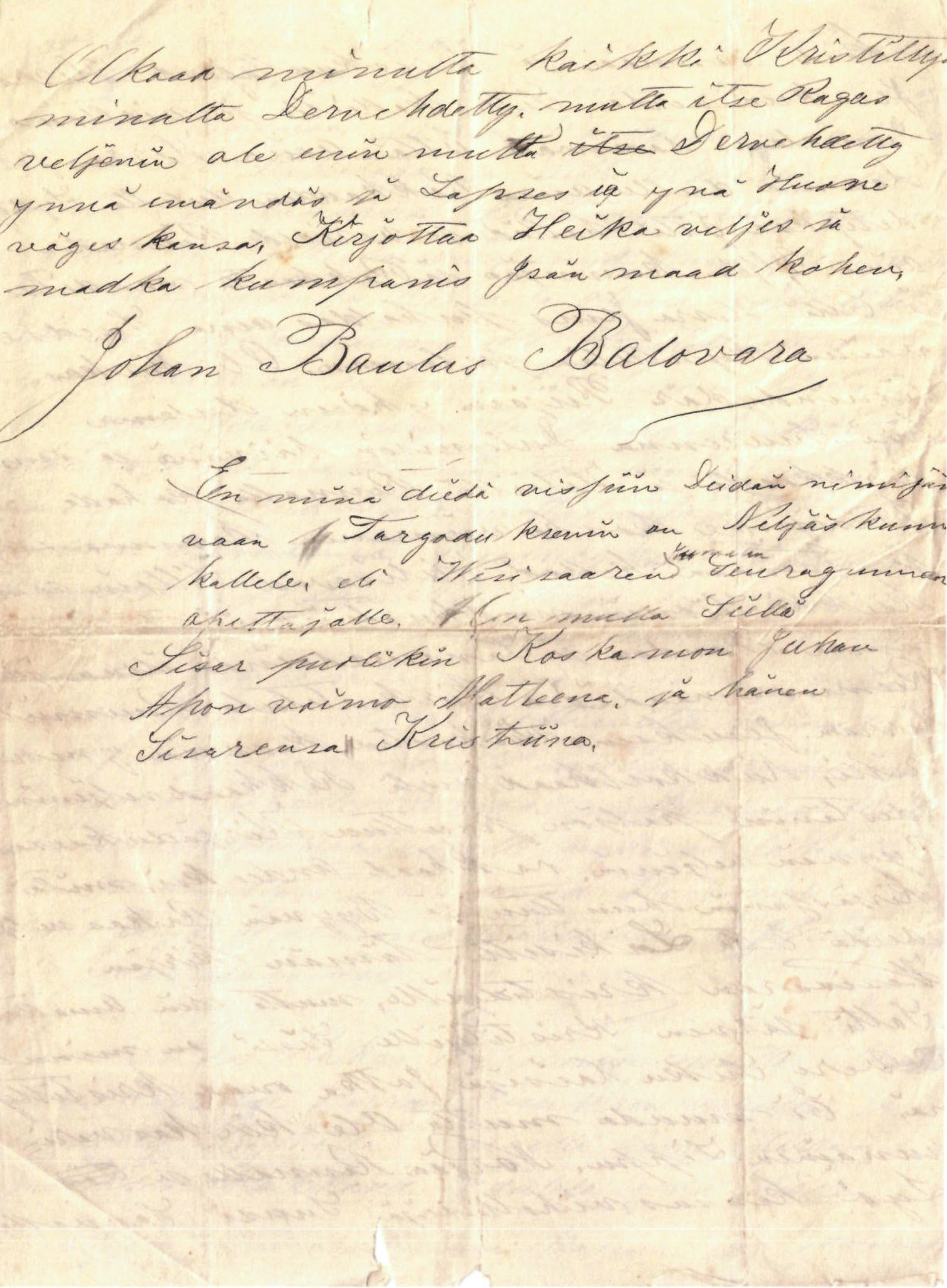Elise Balos brevsamling, FMFB/A-1082/F/Fa/L0002: Brev fra B.Balovara til K. Henriksen , 1878