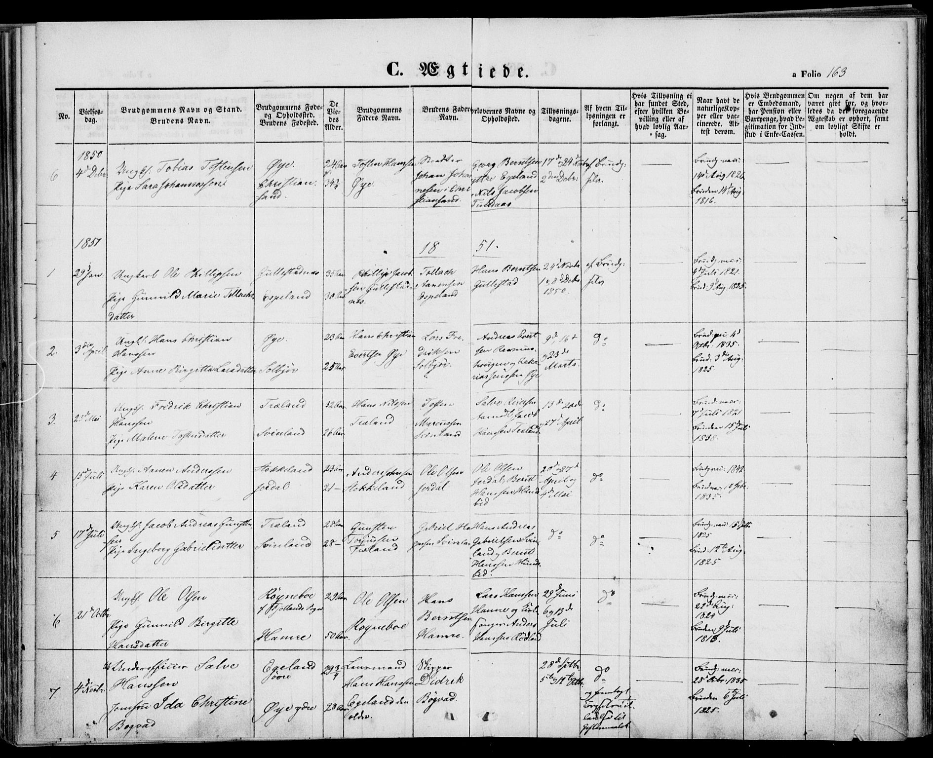 Kvinesdal sokneprestkontor, AV/SAK-1111-0026/F/Fa/Fab/L0005: Parish register (official) no. A 5, 1844-1857, p. 163