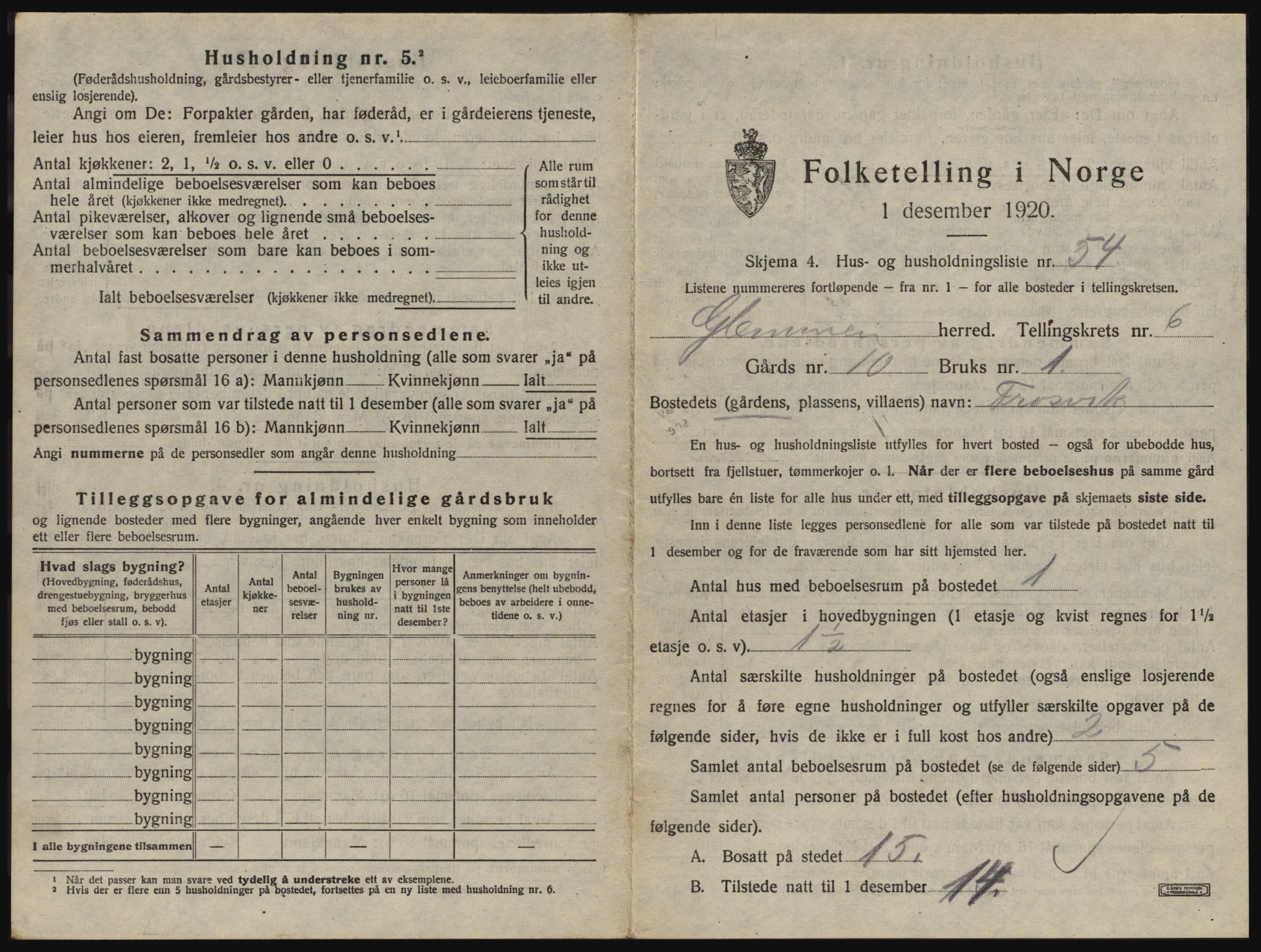 SAO, 1920 census for Glemmen, 1920, p. 2607