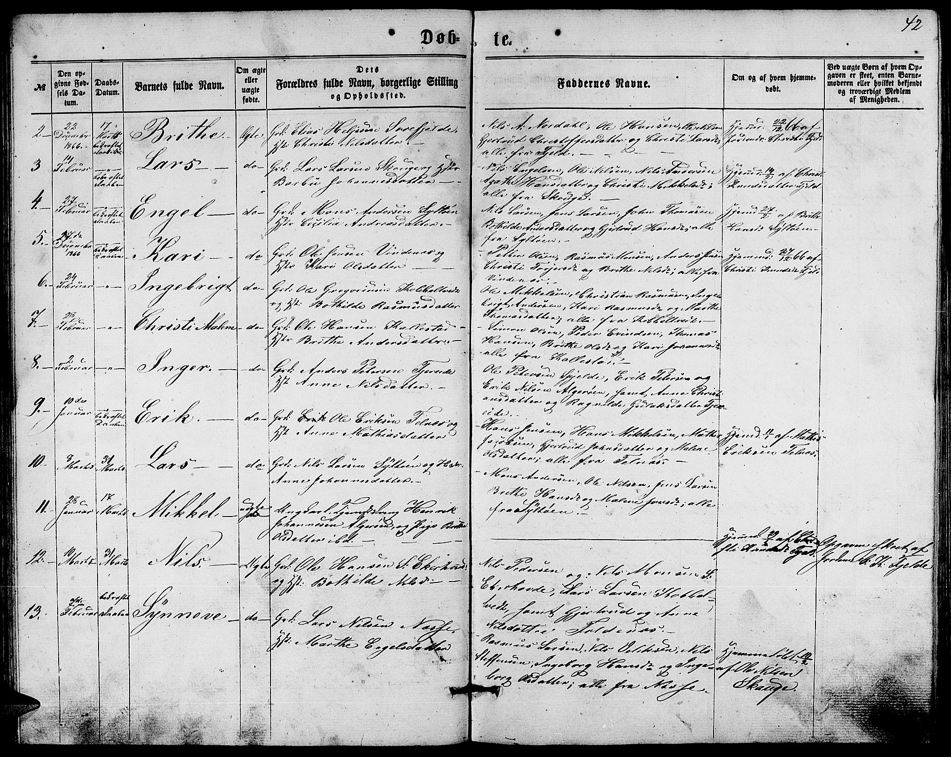 Fjell sokneprestembete, SAB/A-75301/H/Hab: Parish register (copy) no. A 1, 1861-1870, p. 42