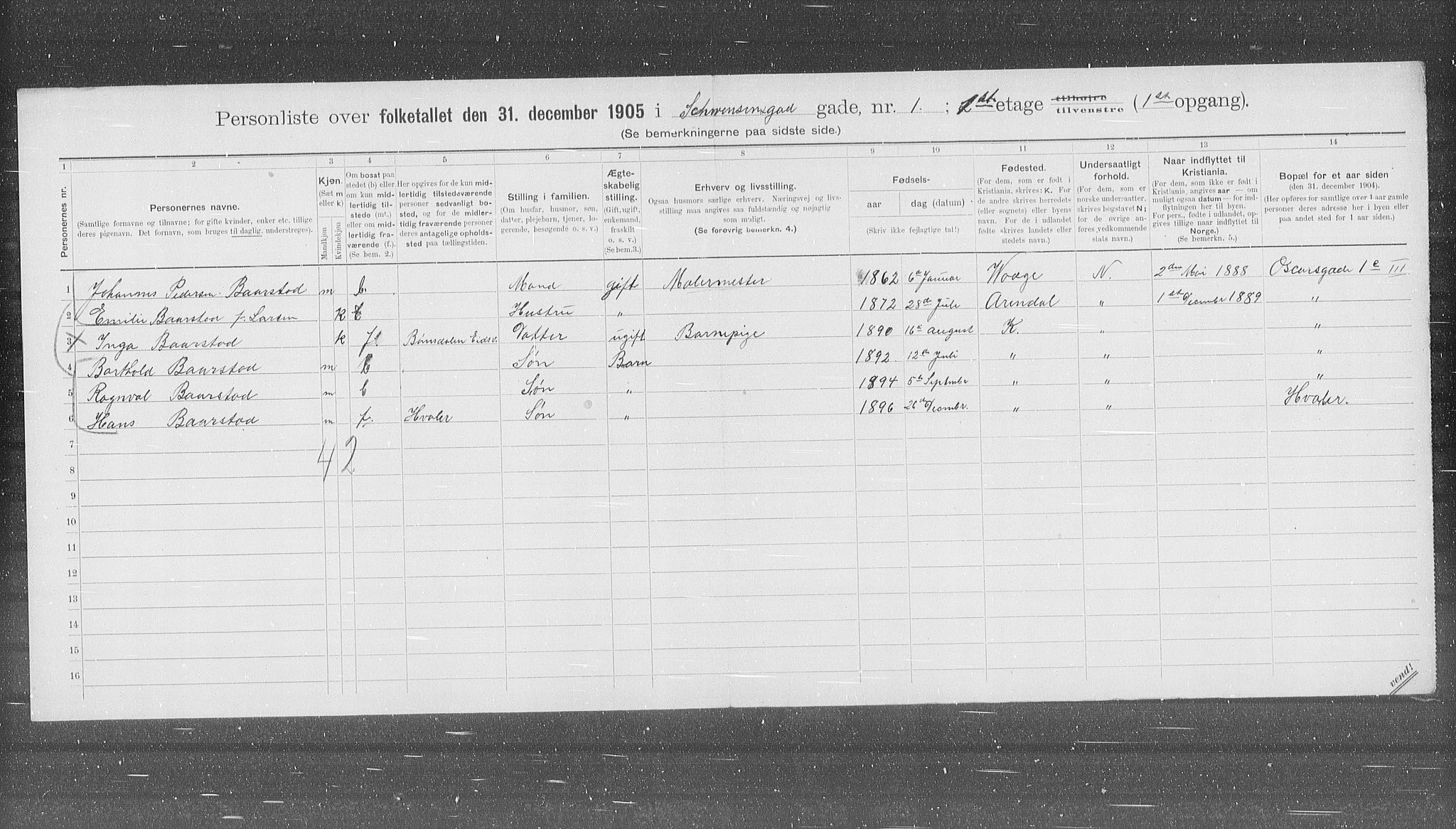 OBA, Municipal Census 1905 for Kristiania, 1905, p. 47753