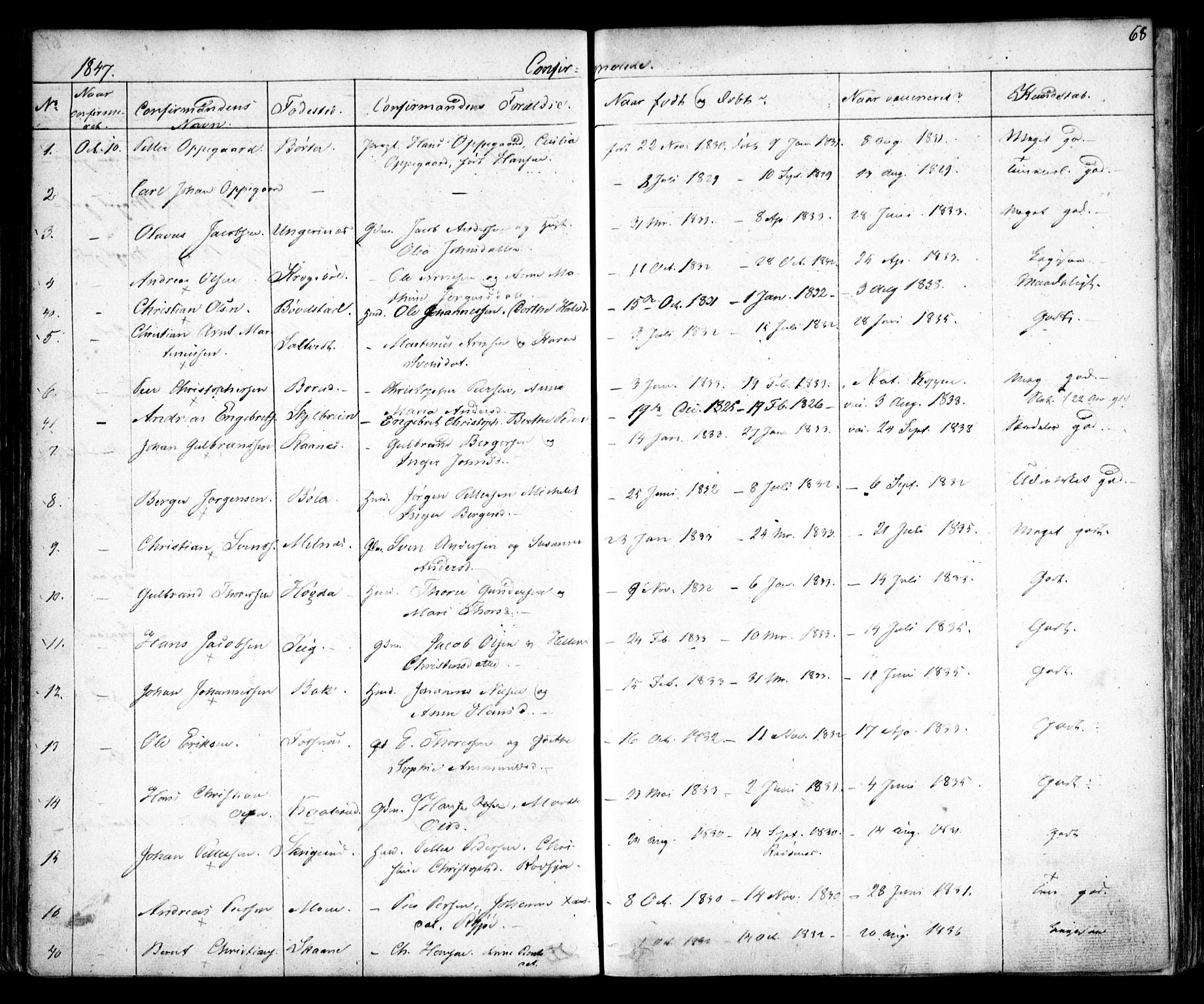 Enebakk prestekontor Kirkebøker, SAO/A-10171c/F/Fa/L0010: Parish register (official) no. I 10, 1829-1876, p. 68