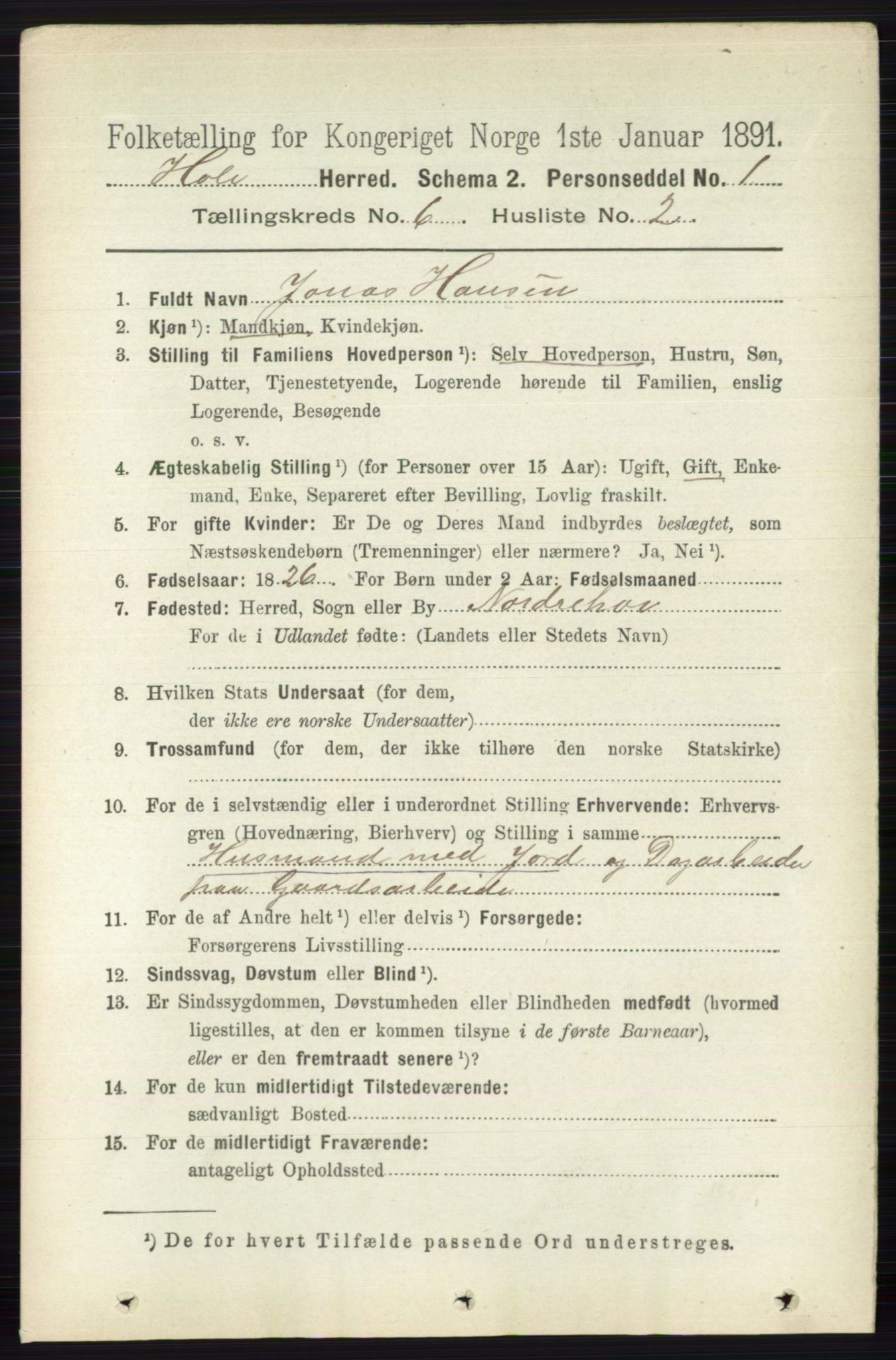 RA, 1891 census for 0612 Hole, 1891, p. 3111