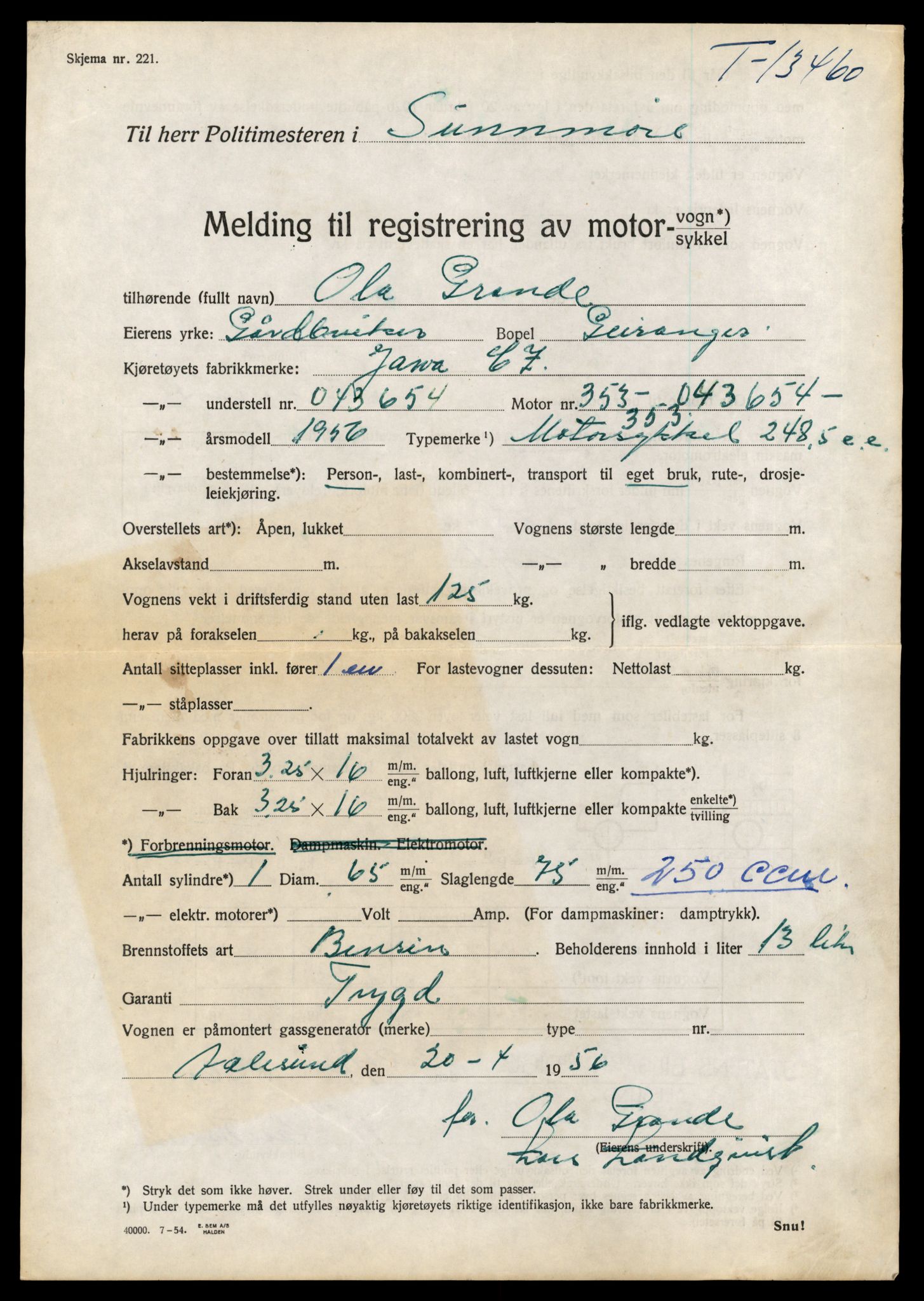 Møre og Romsdal vegkontor - Ålesund trafikkstasjon, AV/SAT-A-4099/F/Fe/L0039: Registreringskort for kjøretøy T 13361 - T 13530, 1927-1998, p. 1711
