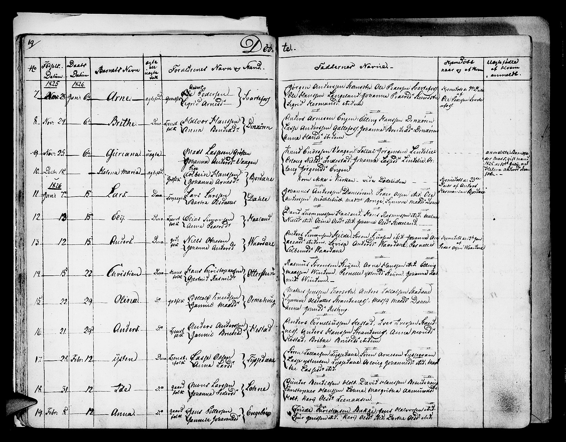 Fjaler sokneprestembete, AV/SAB-A-79801/H/Haa/Haaa/L0005: Parish register (official) no. A 5, 1821-1835, p. 19