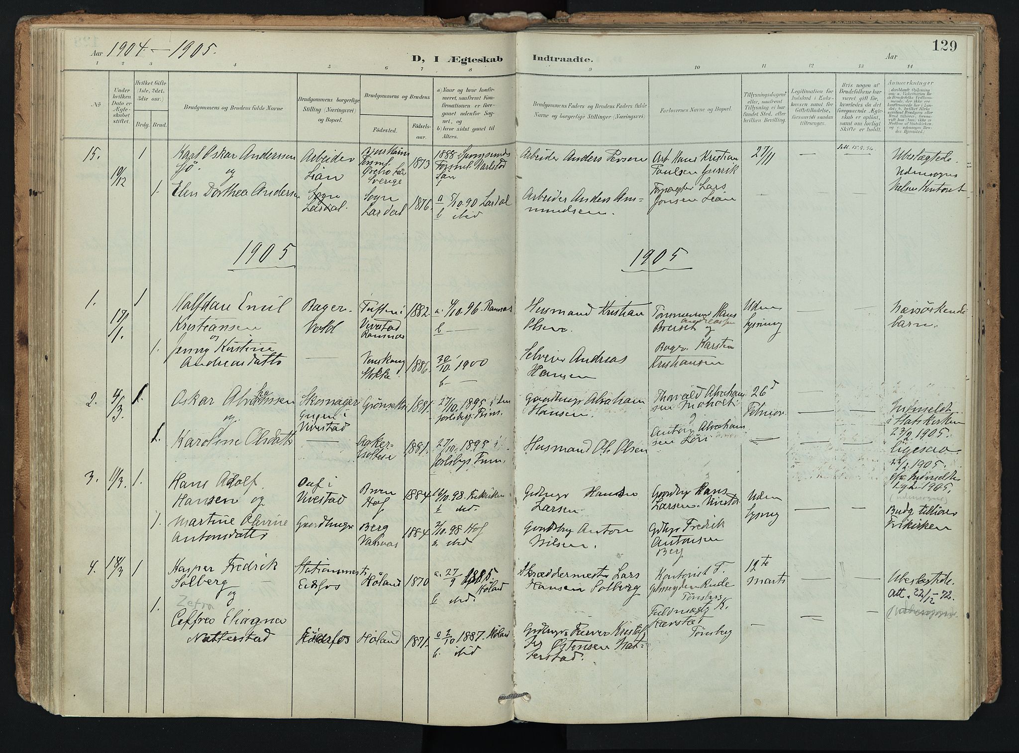 Hof kirkebøker, AV/SAKO-A-64/F/Fa/L0008: Parish register (official) no. I 8, 1902-1921, p. 129