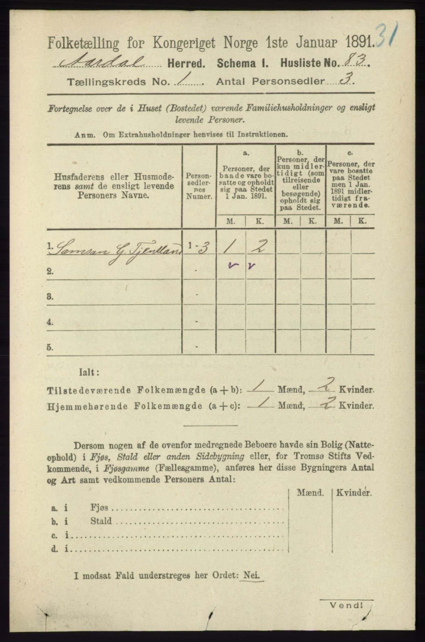 RA, 1891 census for 1131 Årdal, 1891, p. 96