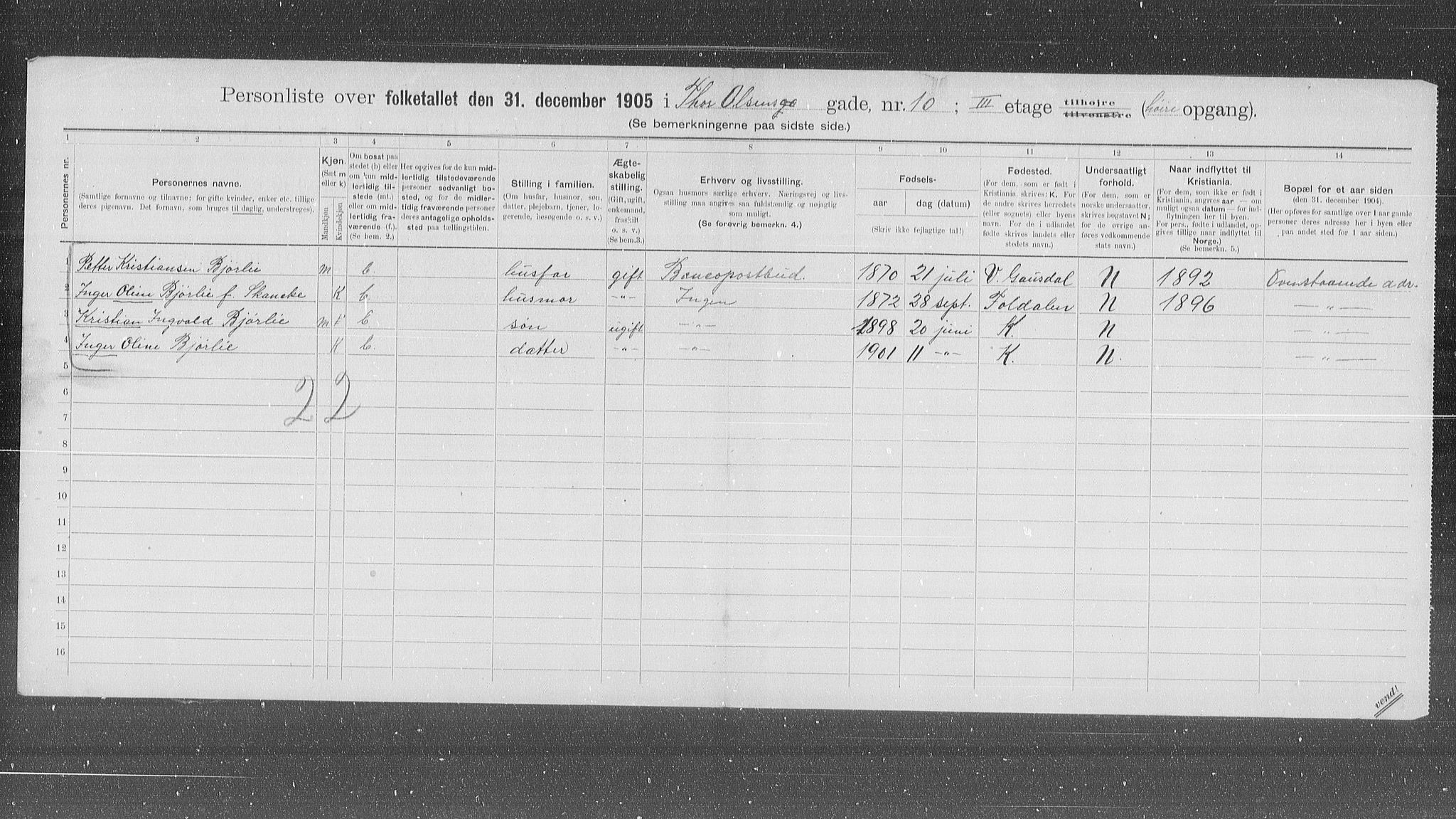 OBA, Municipal Census 1905 for Kristiania, 1905, p. 57333