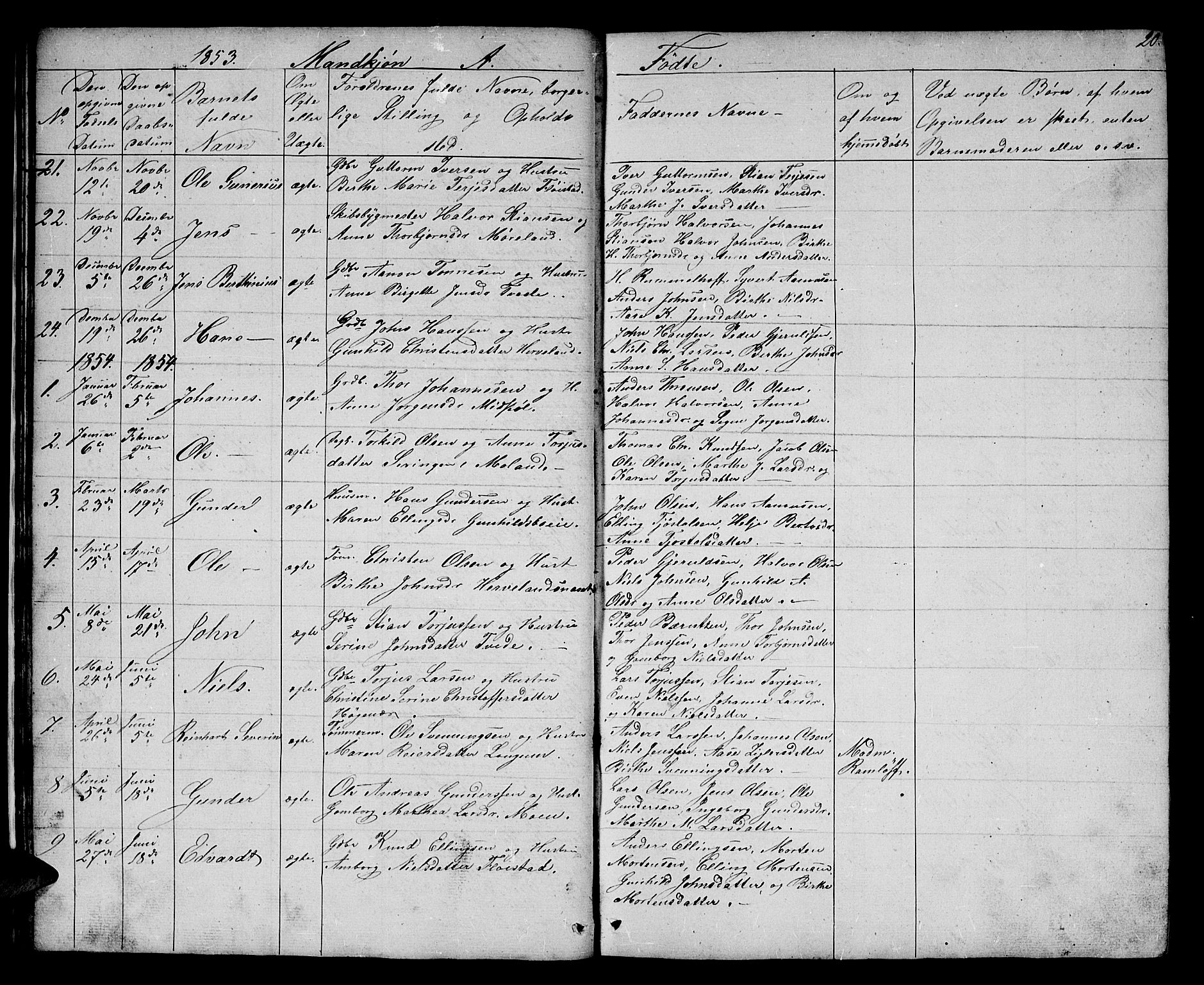 Austre Moland sokneprestkontor, SAK/1111-0001/F/Fb/Fba/L0001: Parish register (copy) no. B 1, 1842-1868, p. 20