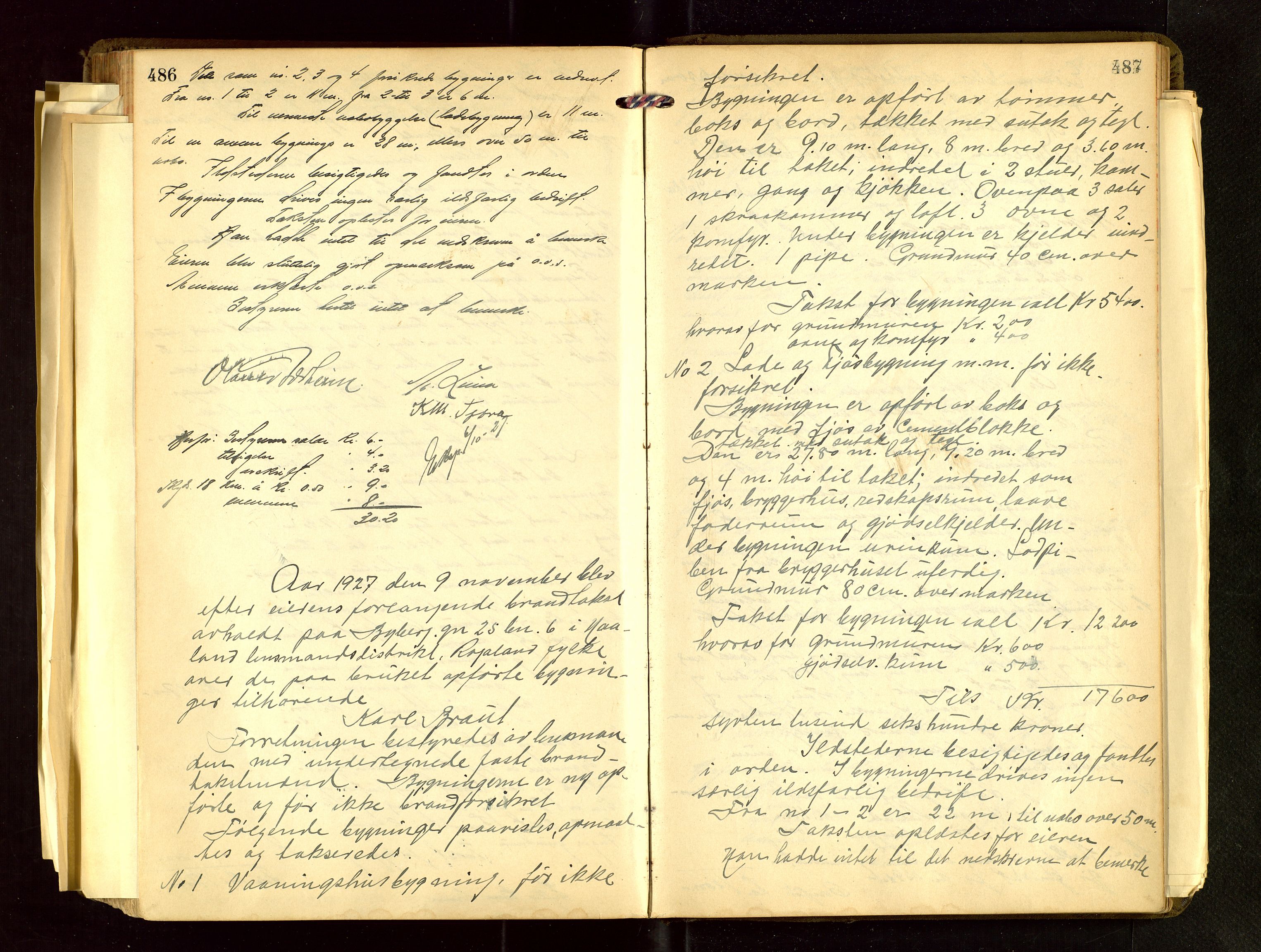 Håland lensmannskontor, AV/SAST-A-100100/Go/L0004: Branntakstprotokoll for lensmannen i Håland. Register i boken., 1919-1929, p. 486-487