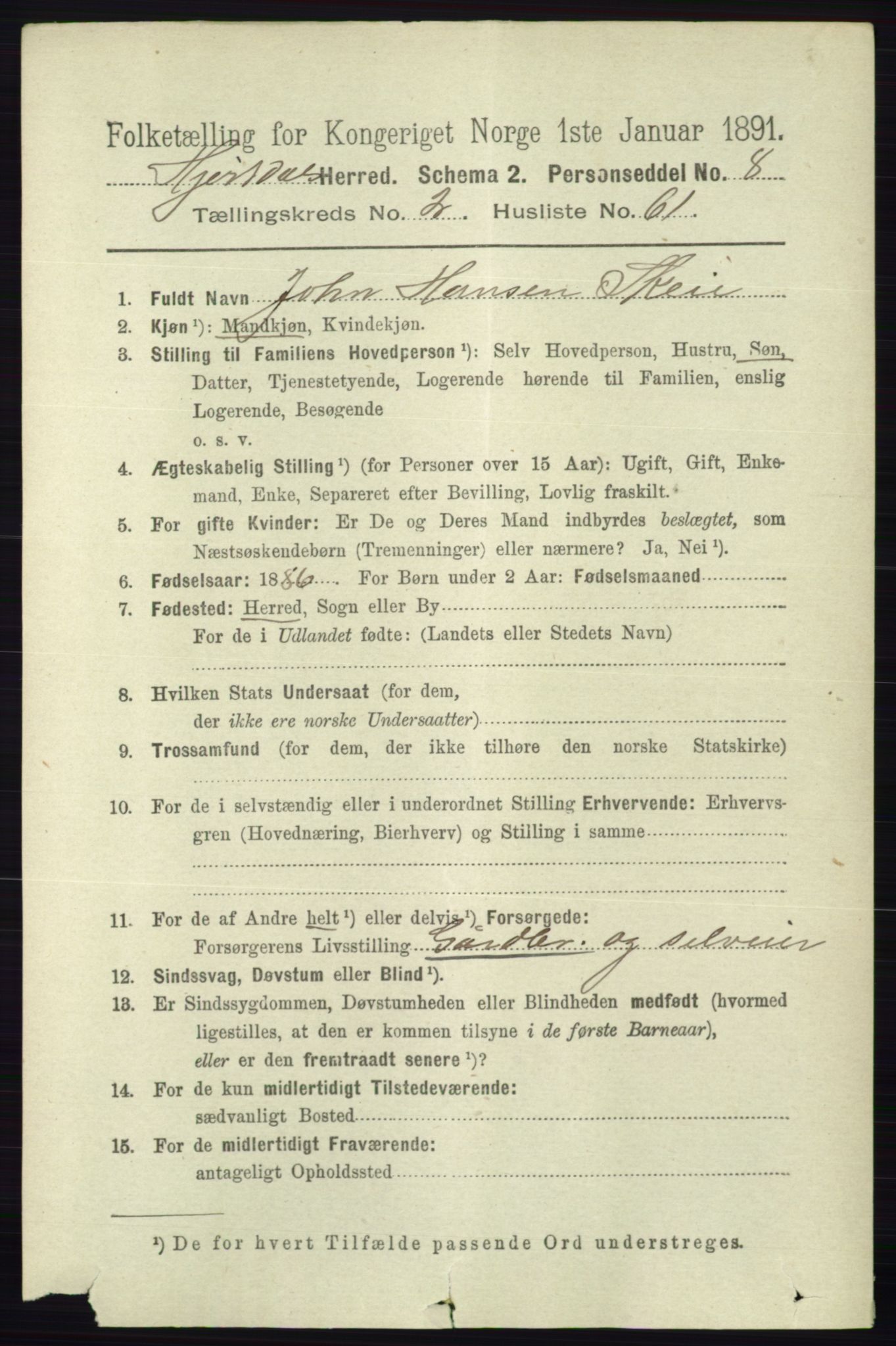 RA, 1891 census for 0827 Hjartdal, 1891, p. 981