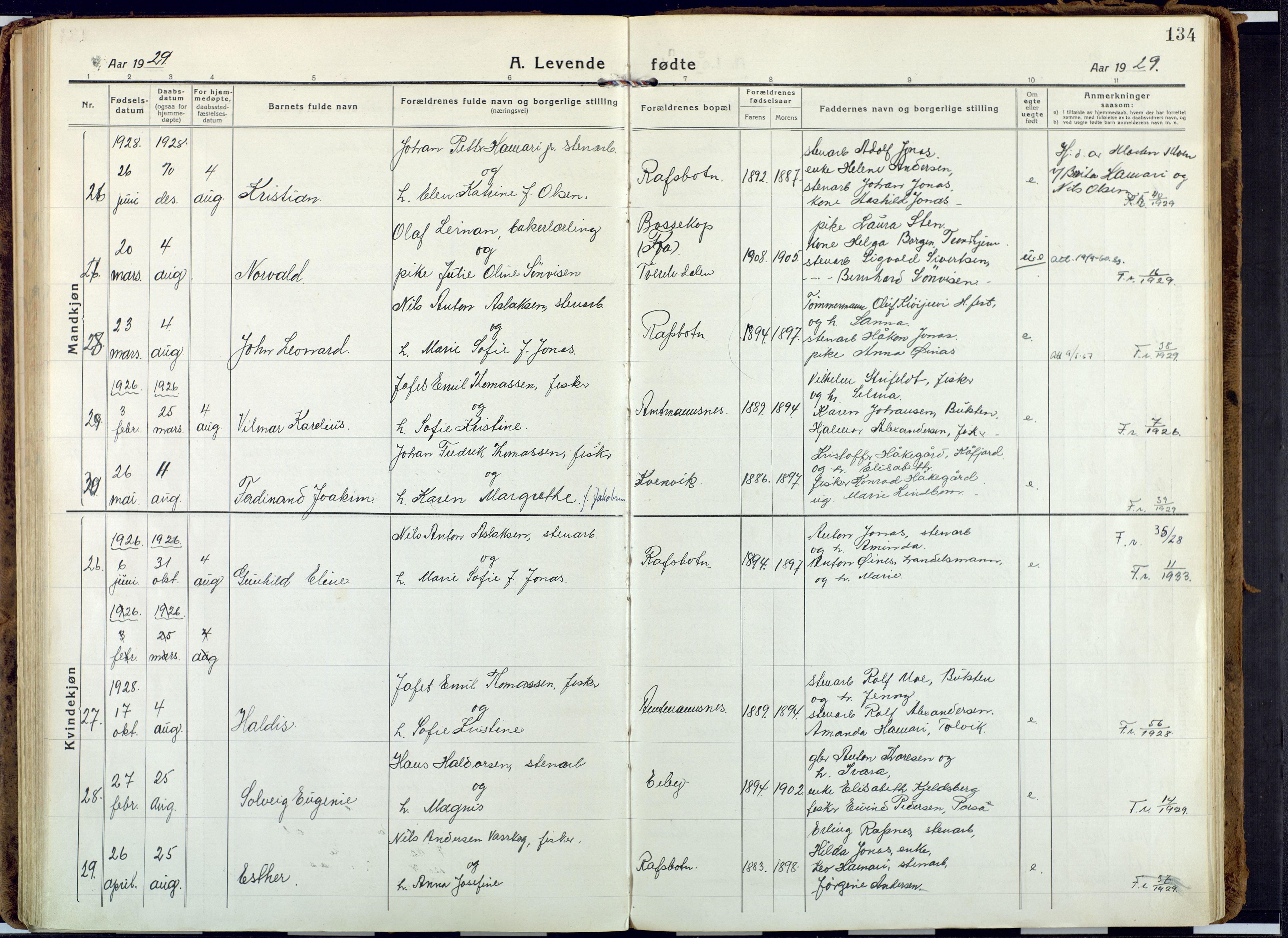 Alta sokneprestkontor, AV/SATØ-S-1338/H/Ha: Parish register (official) no. 6, 1918-1931, p. 134