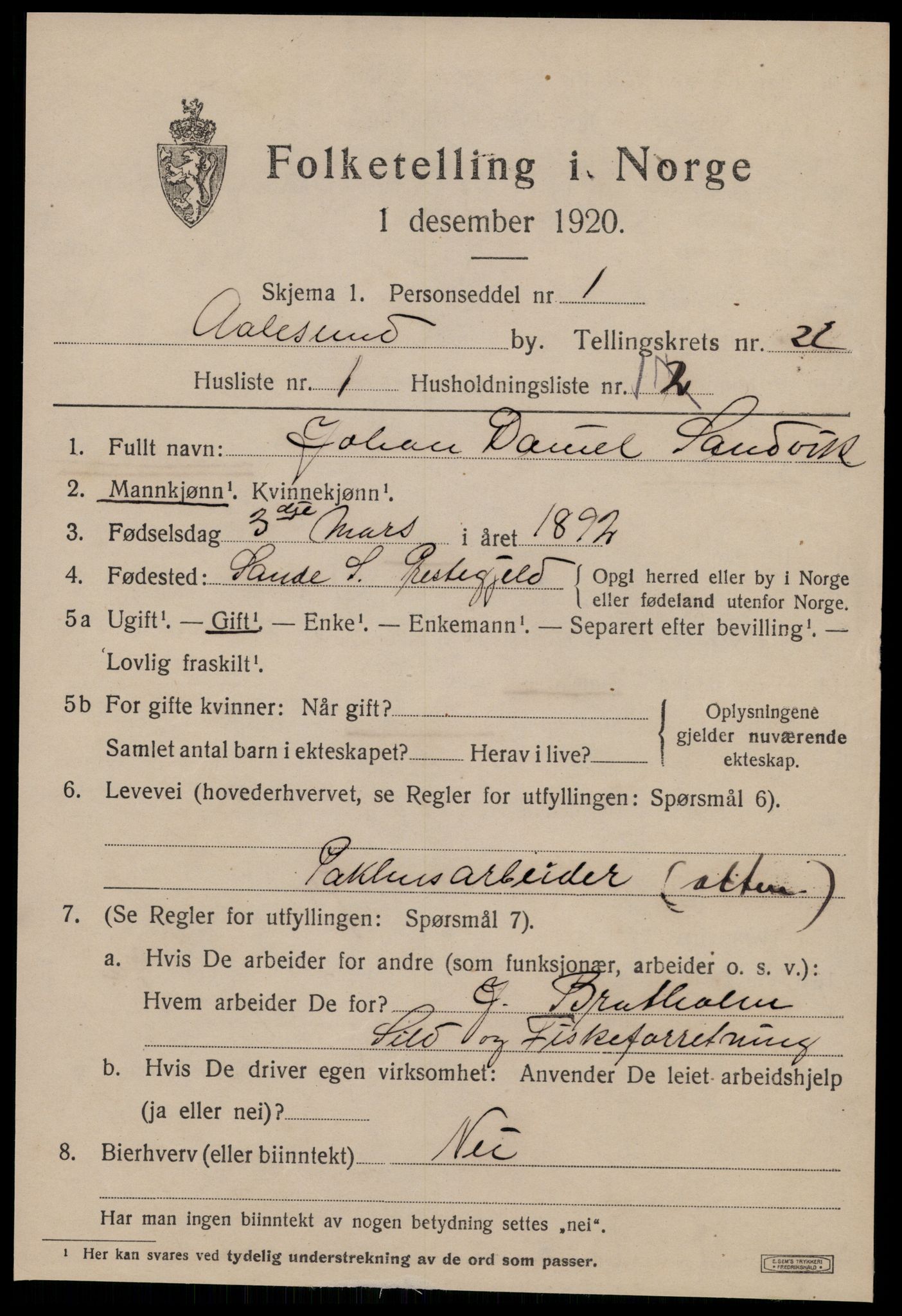 SAT, 1920 census for Ålesund, 1920, p. 40266