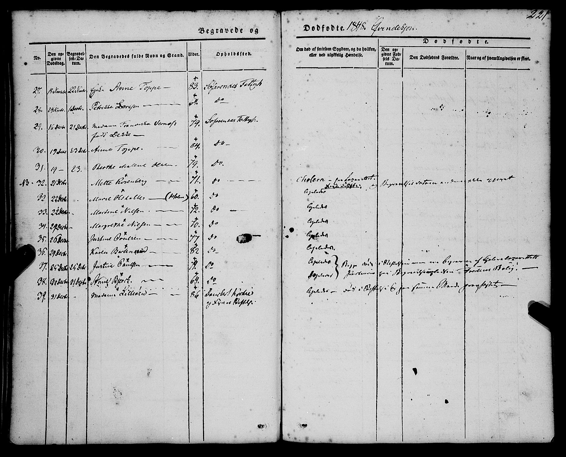 St. Jørgens hospital og Årstad sokneprestembete, AV/SAB-A-99934: Parish register (official) no. A 4, 1844-1863, p. 221