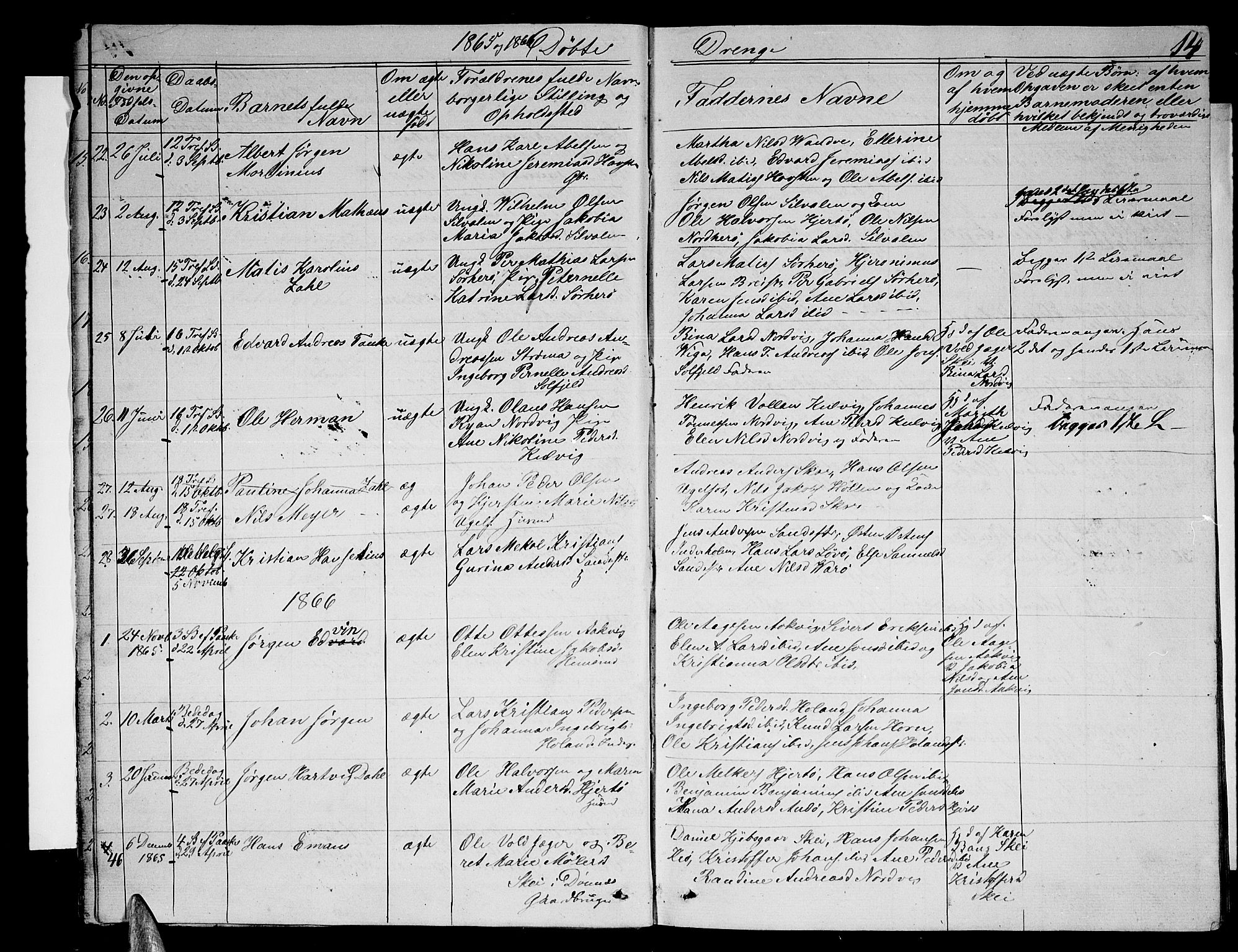 Ministerialprotokoller, klokkerbøker og fødselsregistre - Nordland, AV/SAT-A-1459/834/L0512: Parish register (copy) no. 834C03, 1862-1877, p. 14