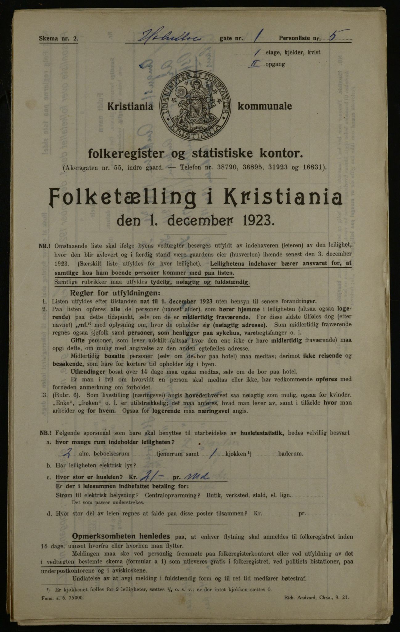 OBA, Municipal Census 1923 for Kristiania, 1923, p. 45583