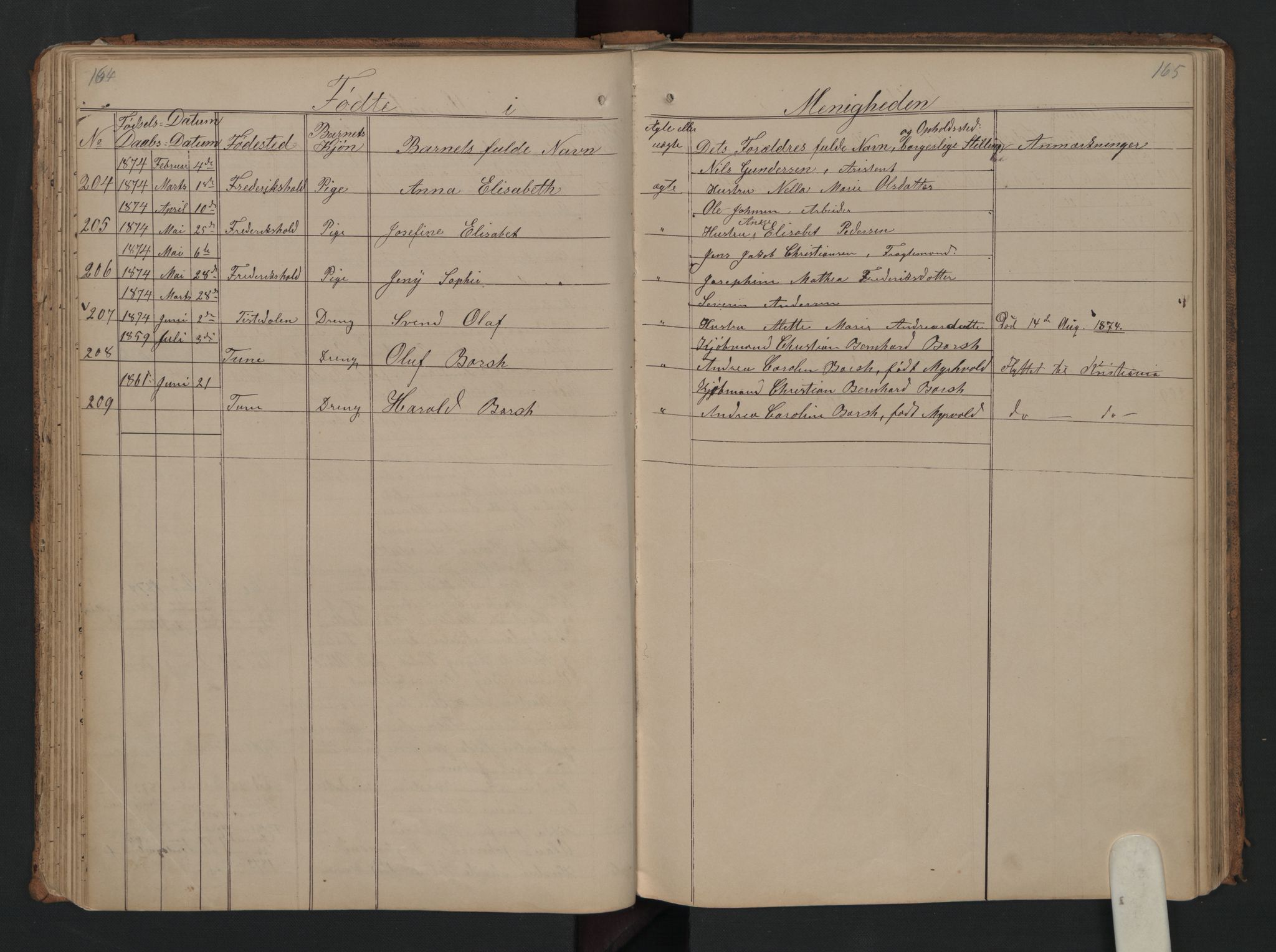 Halden metodistkirke - menighetsprotokoller, SAO/PAO-0266/F/L0001: Dissenter register no. 1, 1845-1874, p. 164-165