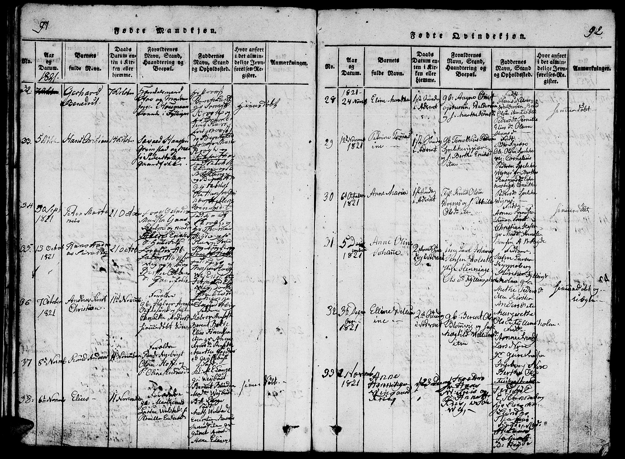 Ministerialprotokoller, klokkerbøker og fødselsregistre - Møre og Romsdal, AV/SAT-A-1454/528/L0423: Parish register (copy) no. 528C04, 1816-1827, p. 91-92