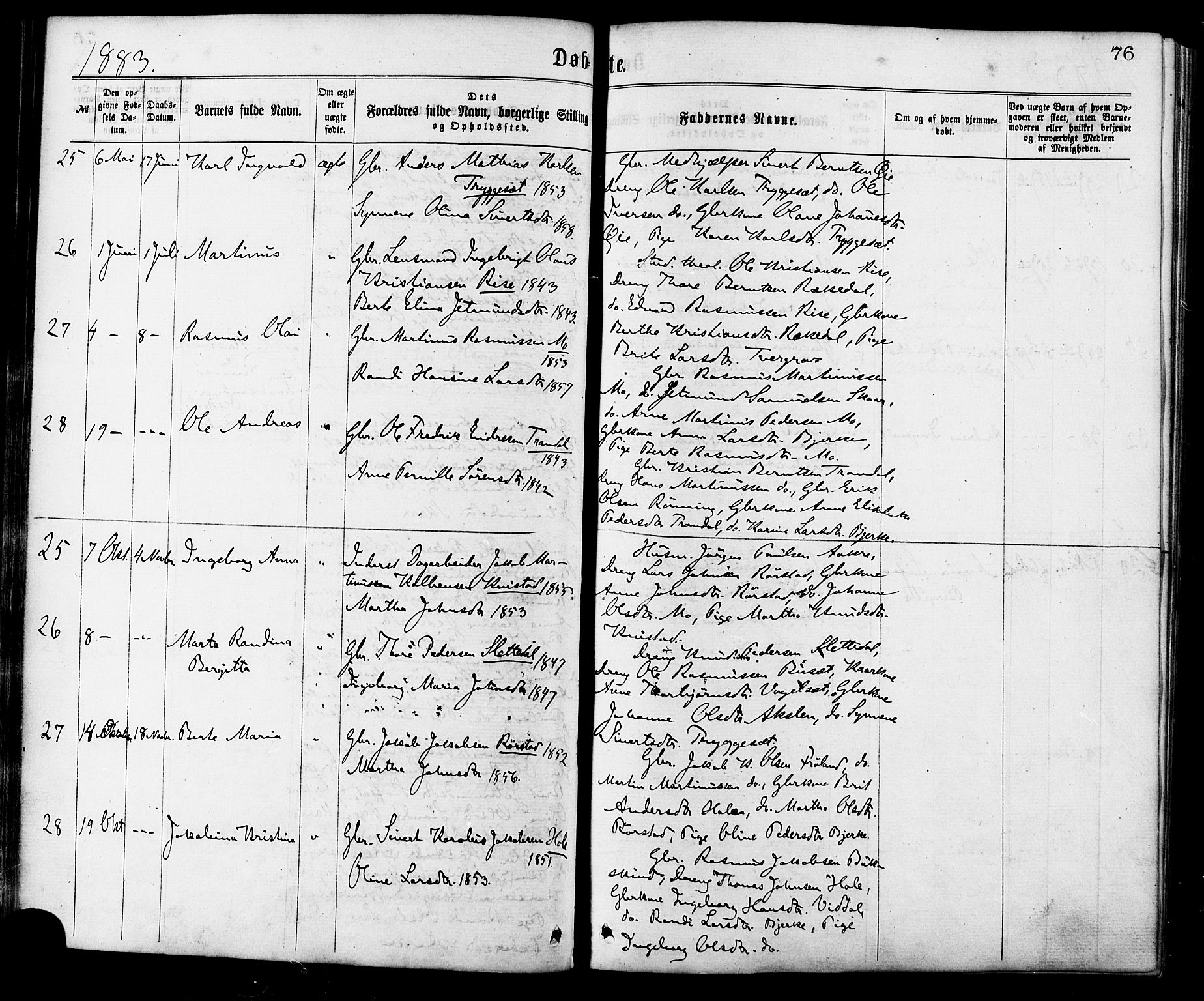 Ministerialprotokoller, klokkerbøker og fødselsregistre - Møre og Romsdal, AV/SAT-A-1454/515/L0210: Parish register (official) no. 515A06, 1868-1885, p. 76