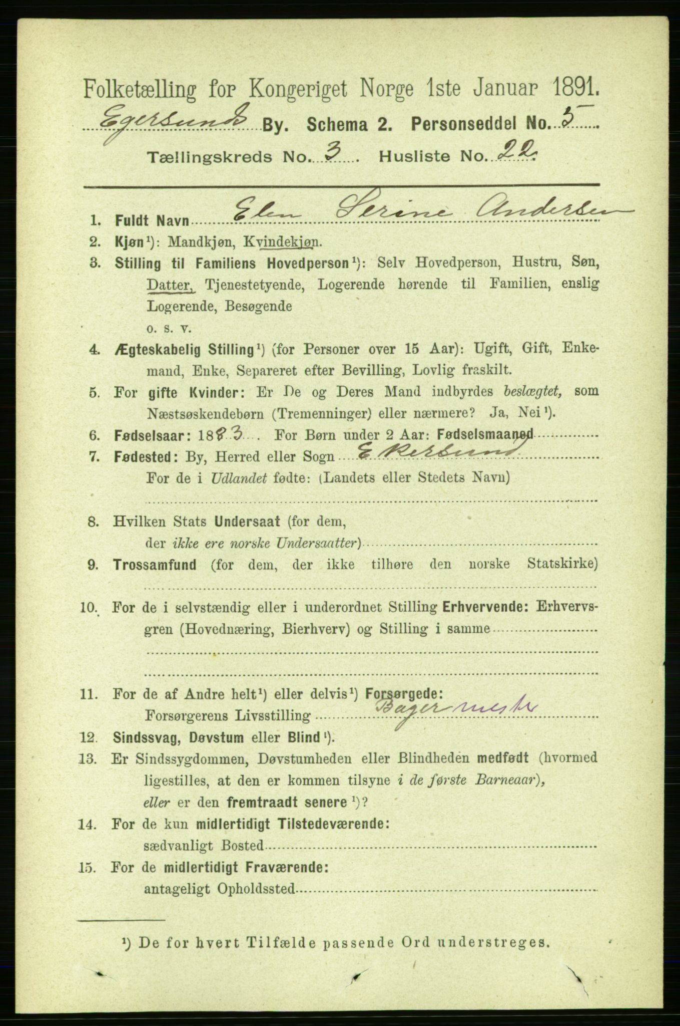 RA, 1891 census for 1101 Egersund, 1891, p. 589