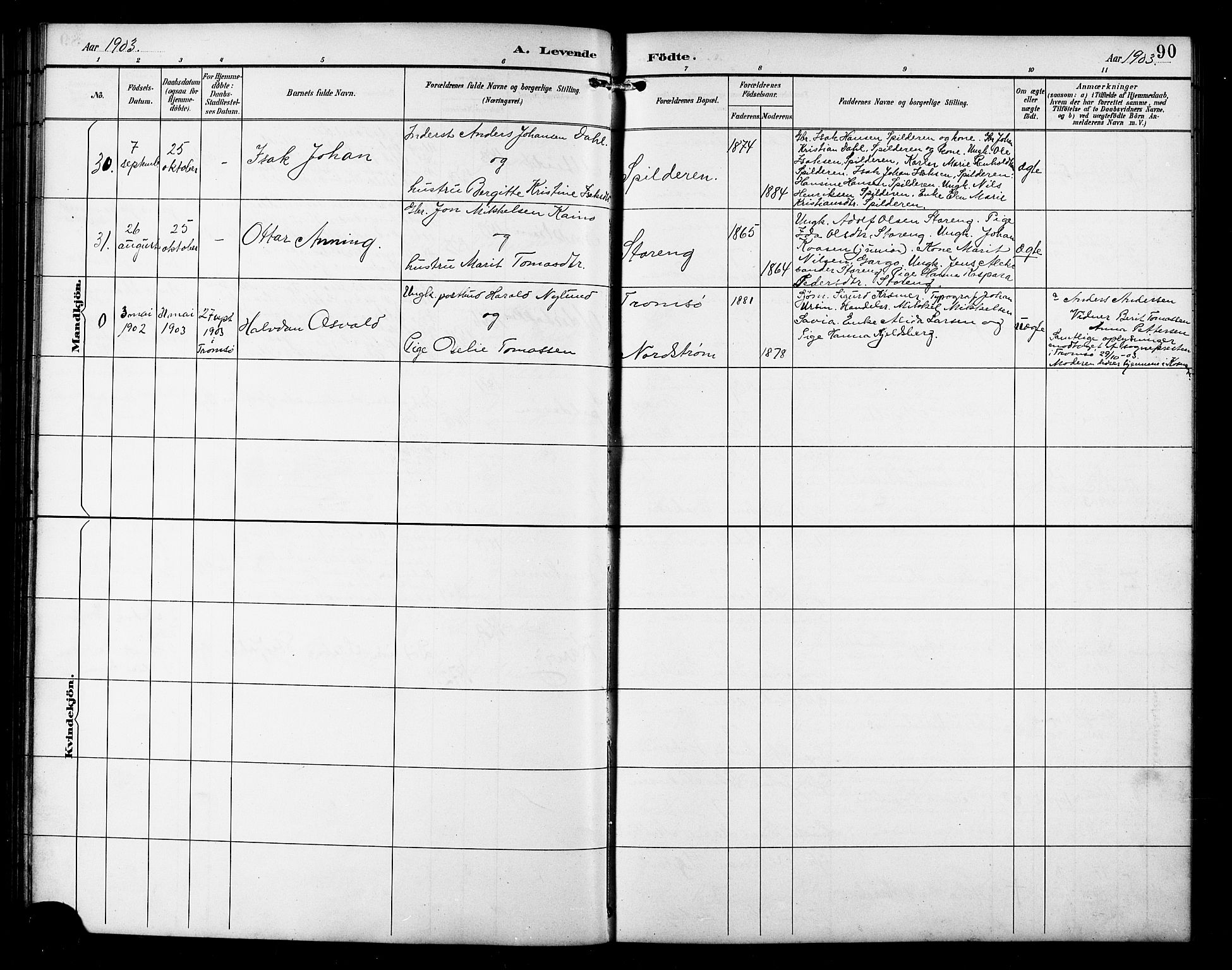 Skjervøy sokneprestkontor, AV/SATØ-S-1300/H/Ha/Hab/L0016klokker: Parish register (copy) no. 16, 1891-1907, p. 90