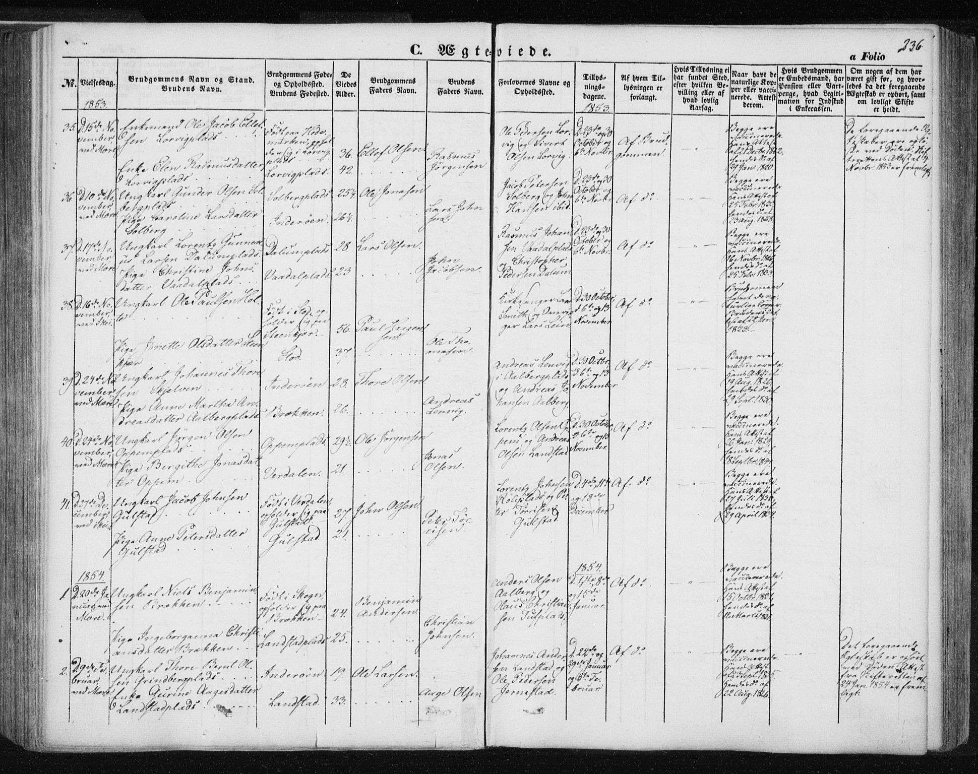 Ministerialprotokoller, klokkerbøker og fødselsregistre - Nord-Trøndelag, SAT/A-1458/735/L0342: Parish register (official) no. 735A07 /1, 1849-1862, p. 236