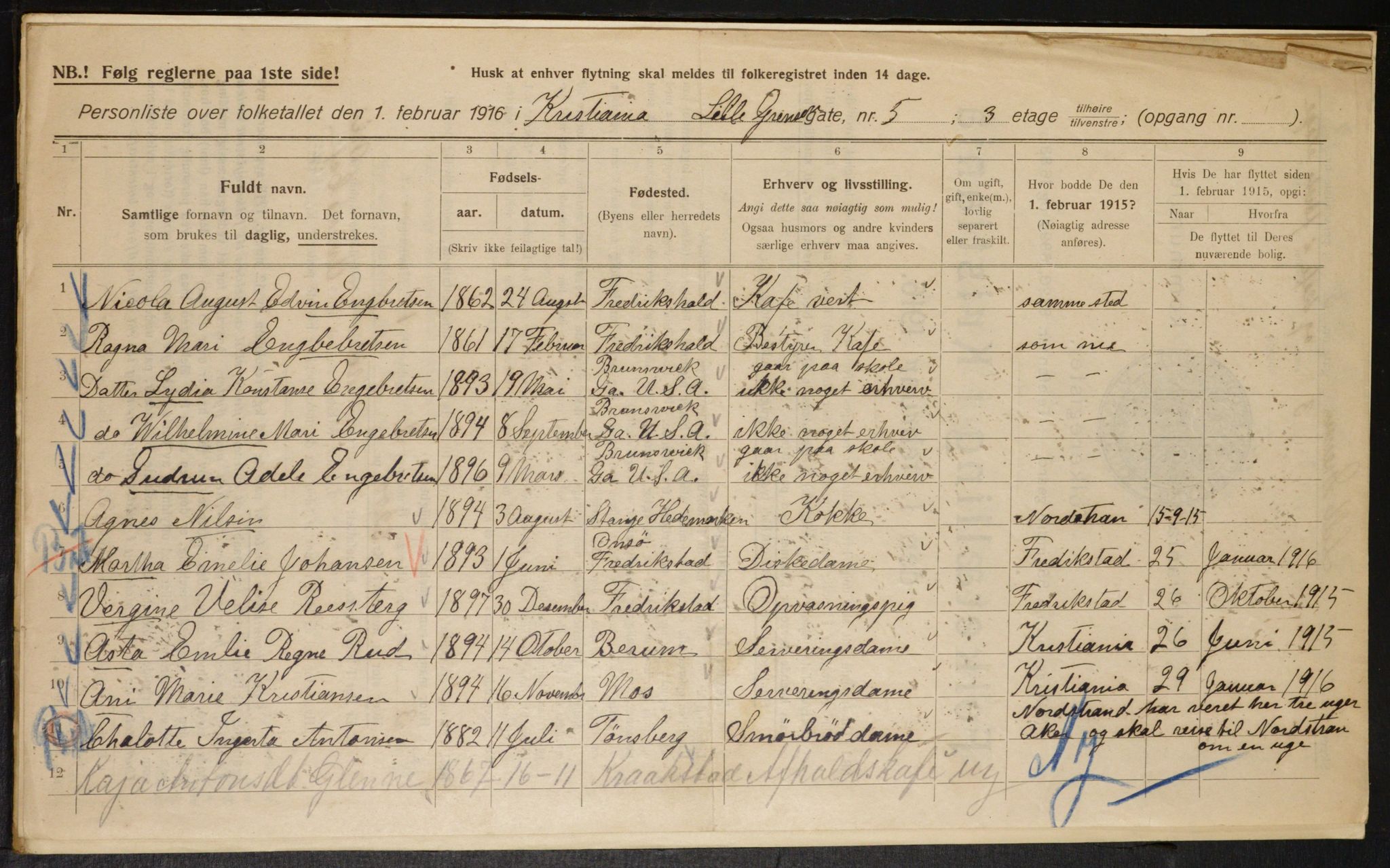 OBA, Municipal Census 1916 for Kristiania, 1916, p. 58852