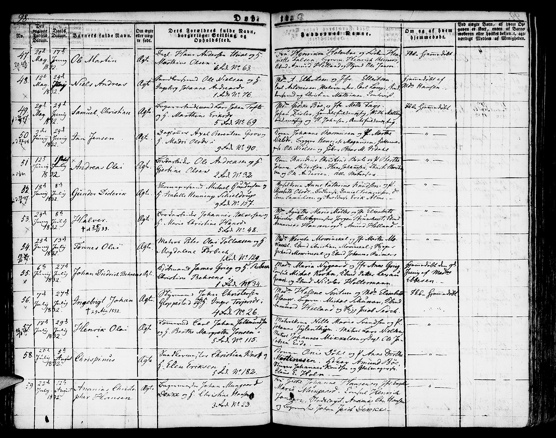 Nykirken Sokneprestembete, SAB/A-77101/H/Hab: Parish register (copy) no. A 5I, 1821-1841, p. 98
