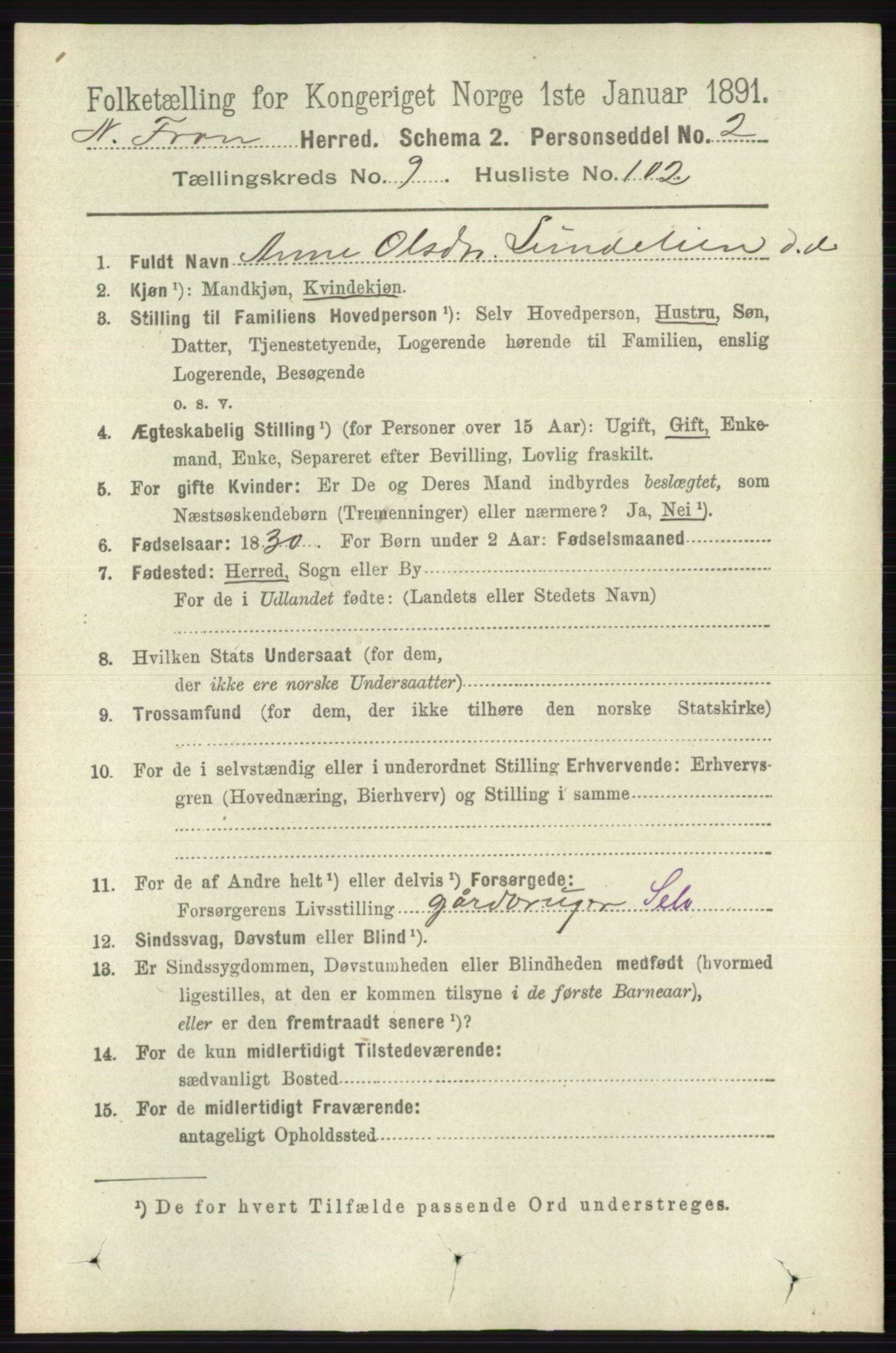 RA, 1891 census for 0518 Nord-Fron, 1891, p. 4261