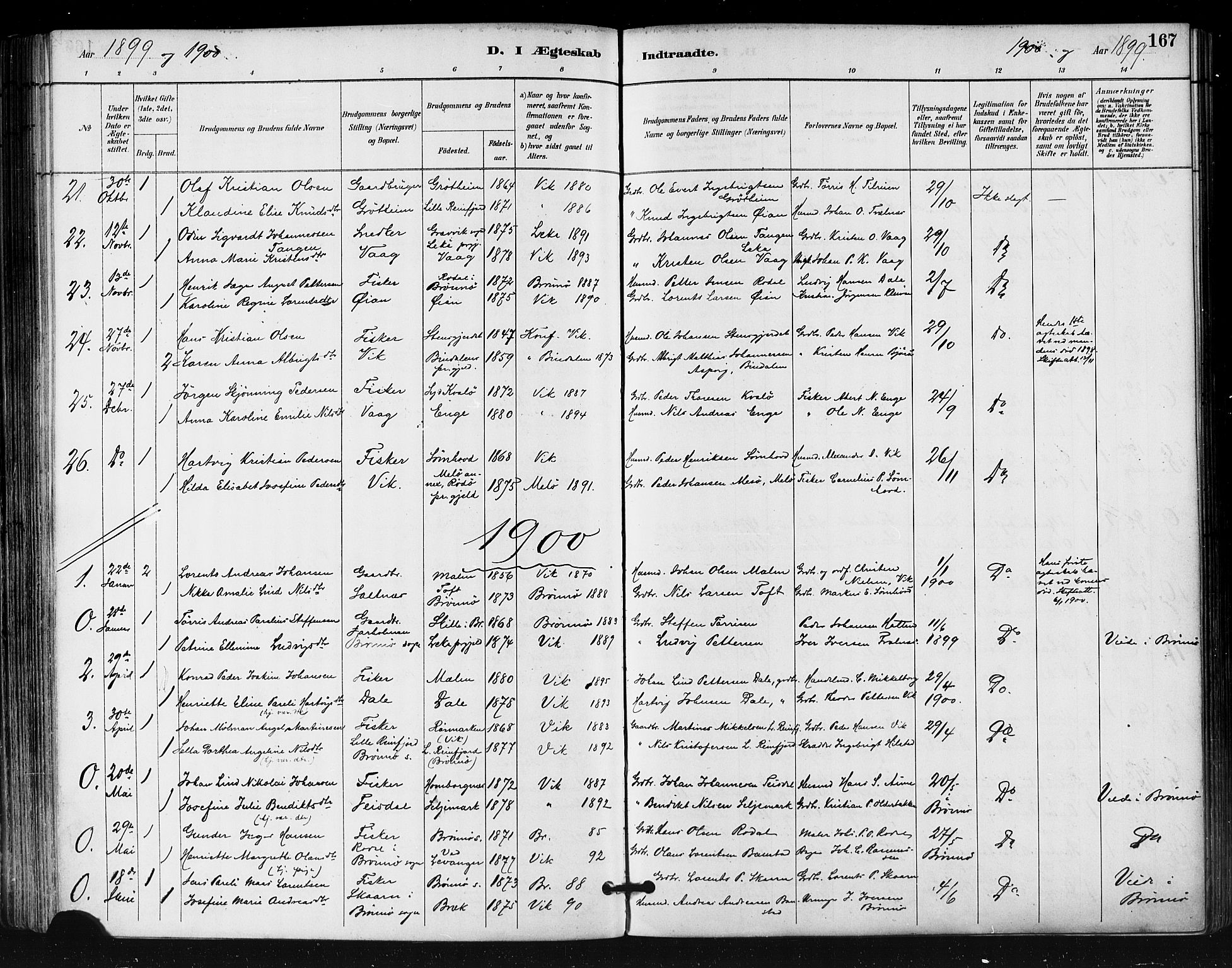 Ministerialprotokoller, klokkerbøker og fødselsregistre - Nordland, SAT/A-1459/812/L0178: Parish register (official) no. 812A07, 1886-1900, p. 167