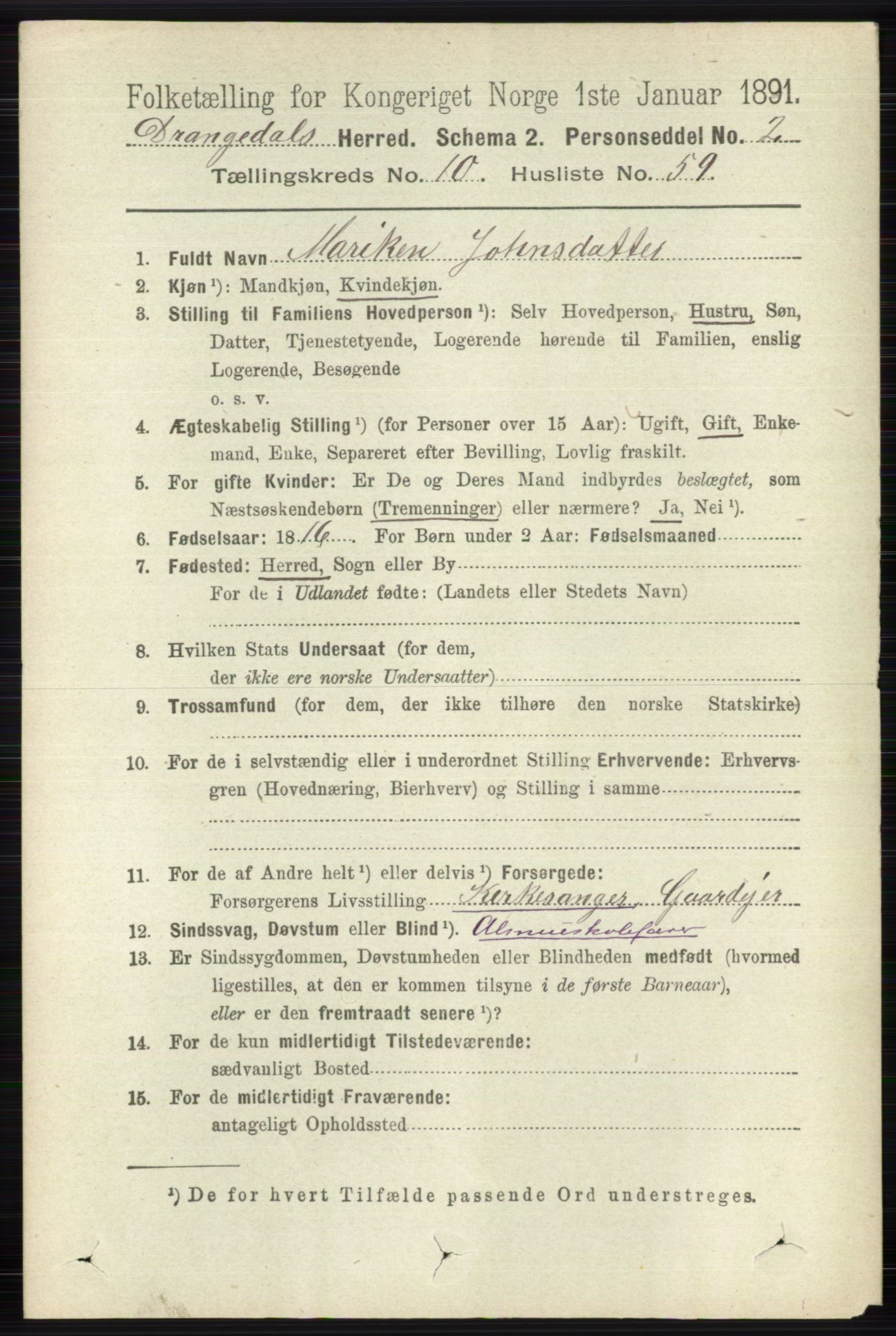 RA, 1891 census for 0817 Drangedal, 1891, p. 3795