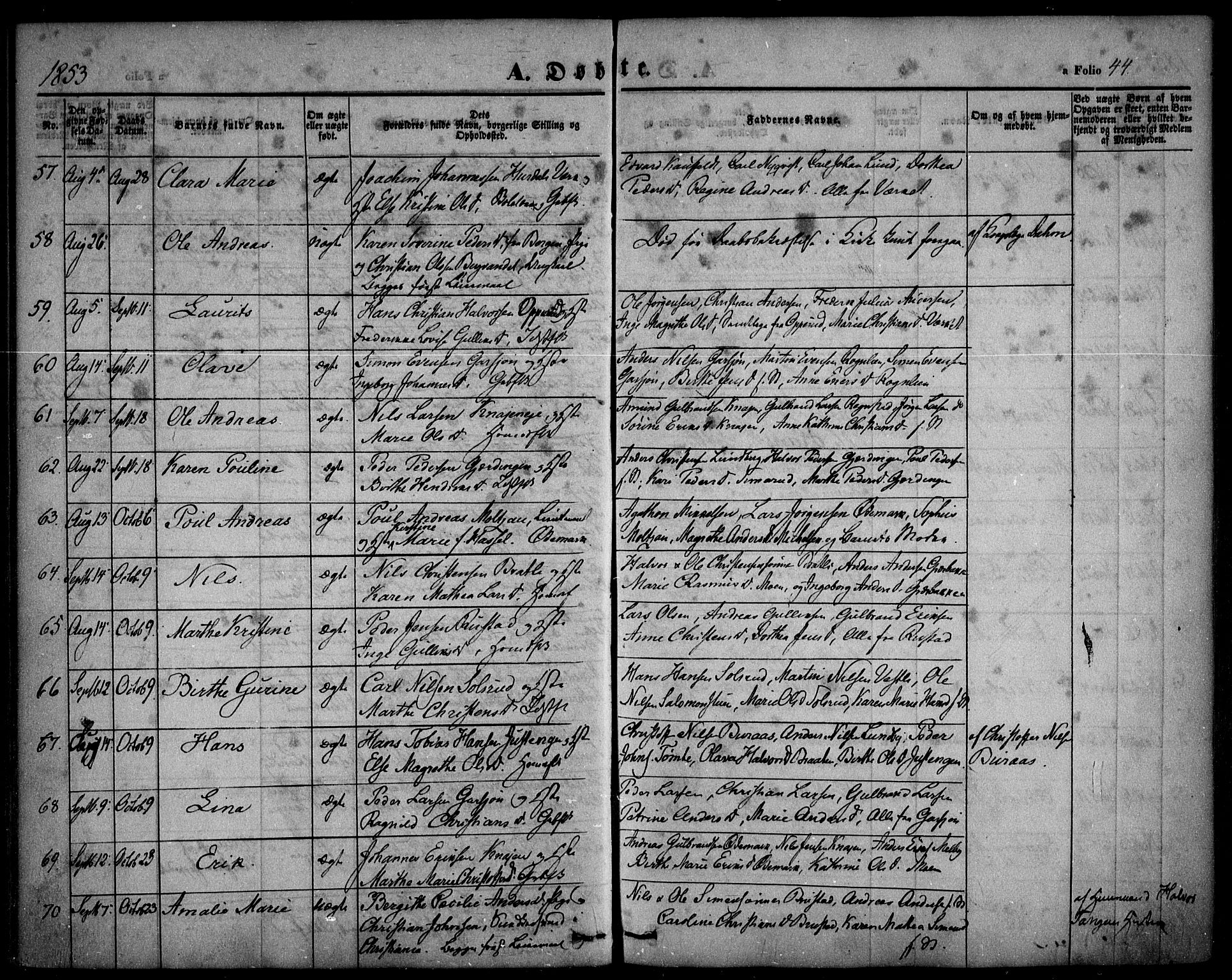 Hurdal prestekontor Kirkebøker, SAO/A-10889/F/Fa/L0005: Parish register (official) no. I 5, 1846-1859, p. 44
