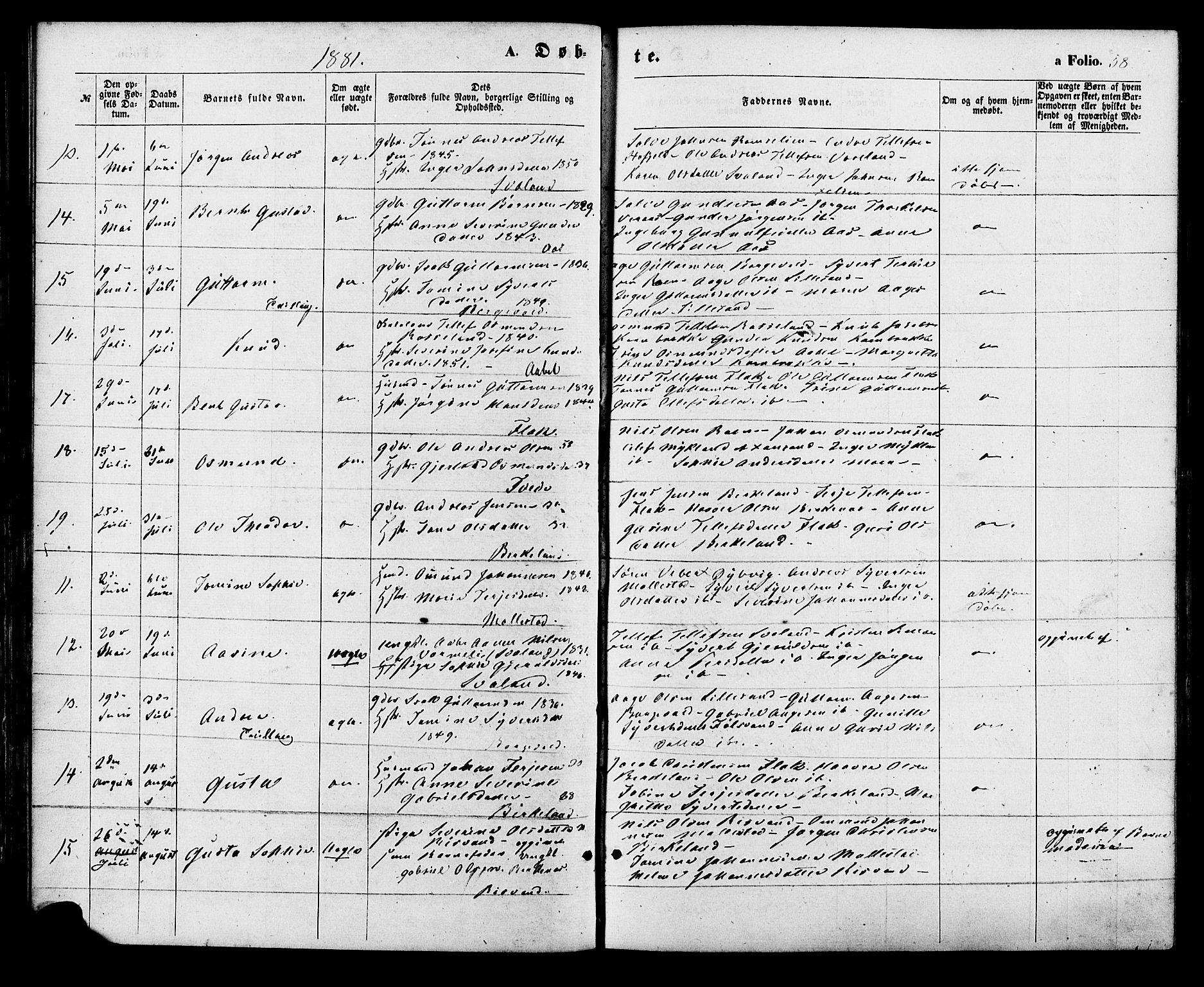 Birkenes sokneprestkontor, SAK/1111-0004/F/Fa/L0004: Parish register (official) no. A 4, 1867-1886, p. 58