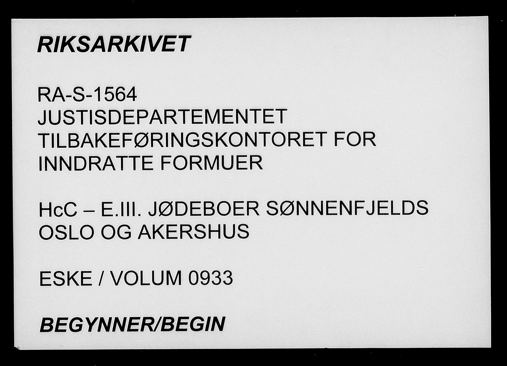 Justisdepartementet, Tilbakeføringskontoret for inndratte formuer, AV/RA-S-1564/H/Hc/Hcc/L0933: --, 1945-1947, p. 1