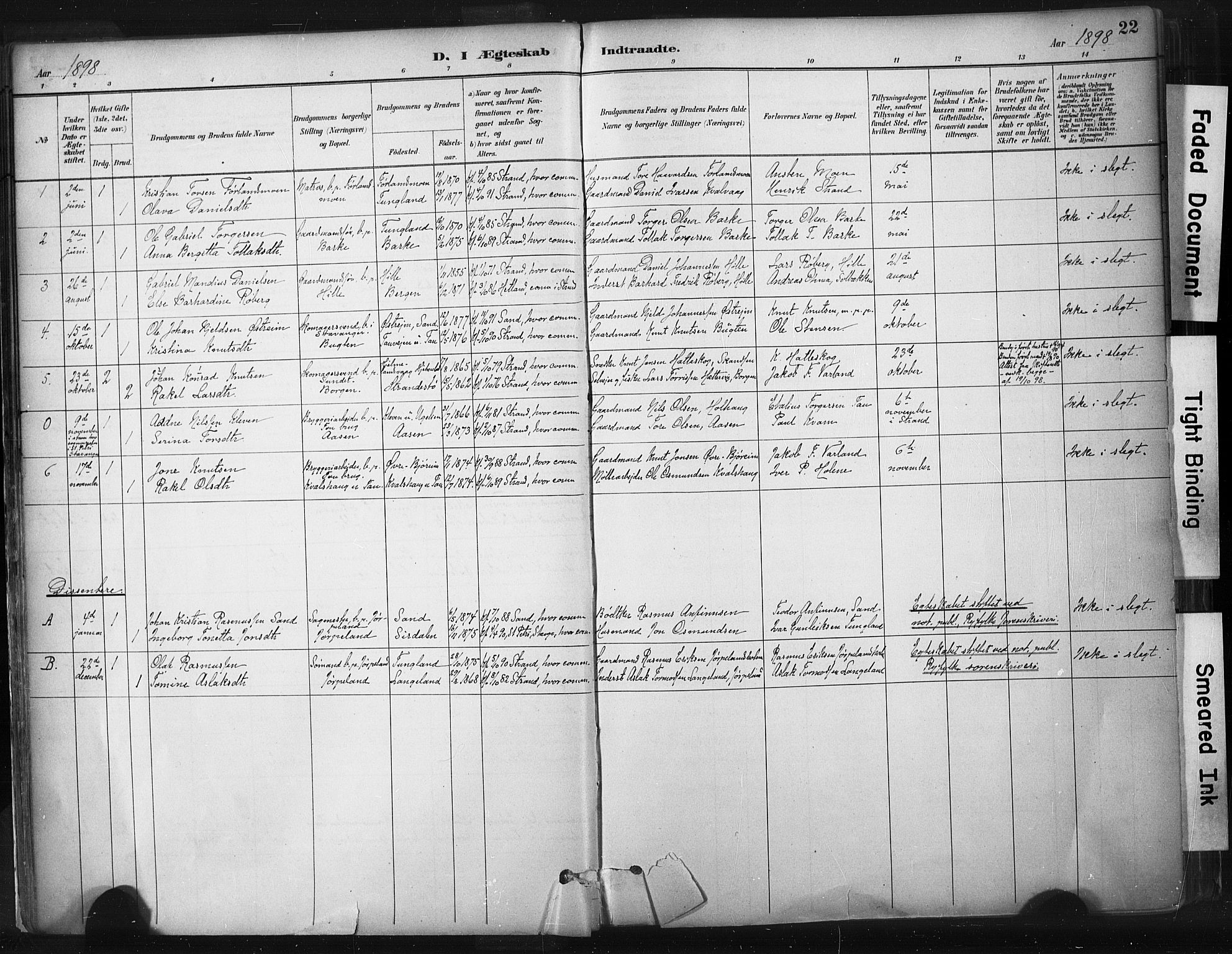 Strand sokneprestkontor, AV/SAST-A-101828/H/Ha/Haa/L0010: Parish register (official) no. A 10, 1882-1929, p. 22