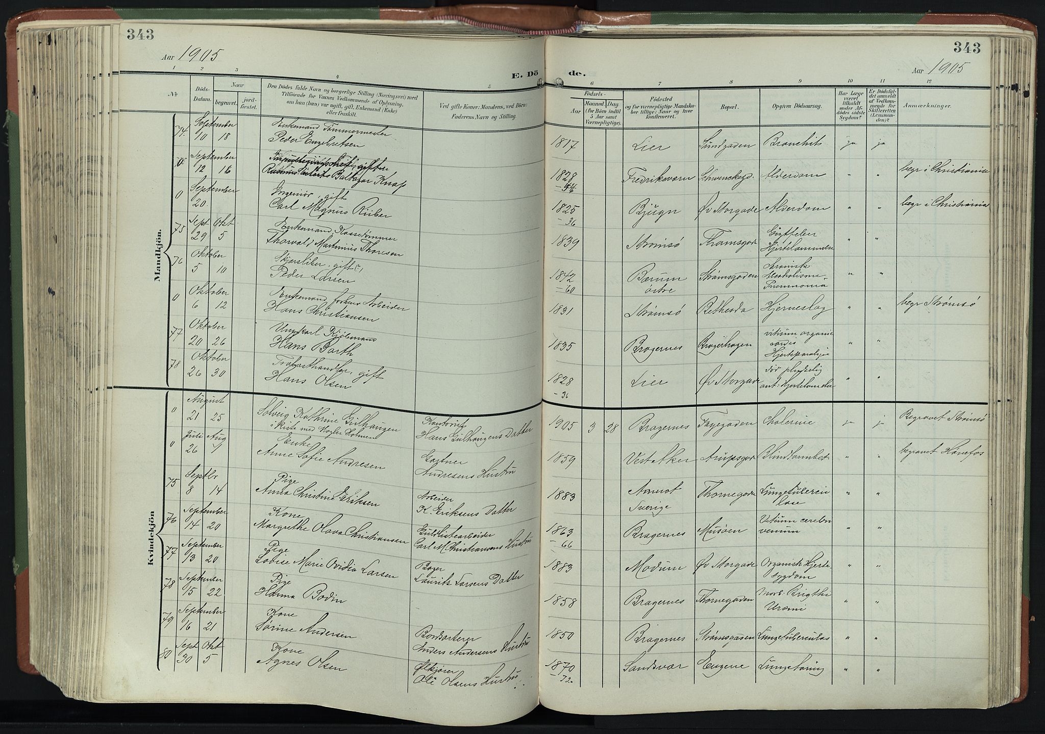 Bragernes kirkebøker, AV/SAKO-A-6/F/Fb/L0009: Parish register (official) no. II 9, 1902-1911, p. 343