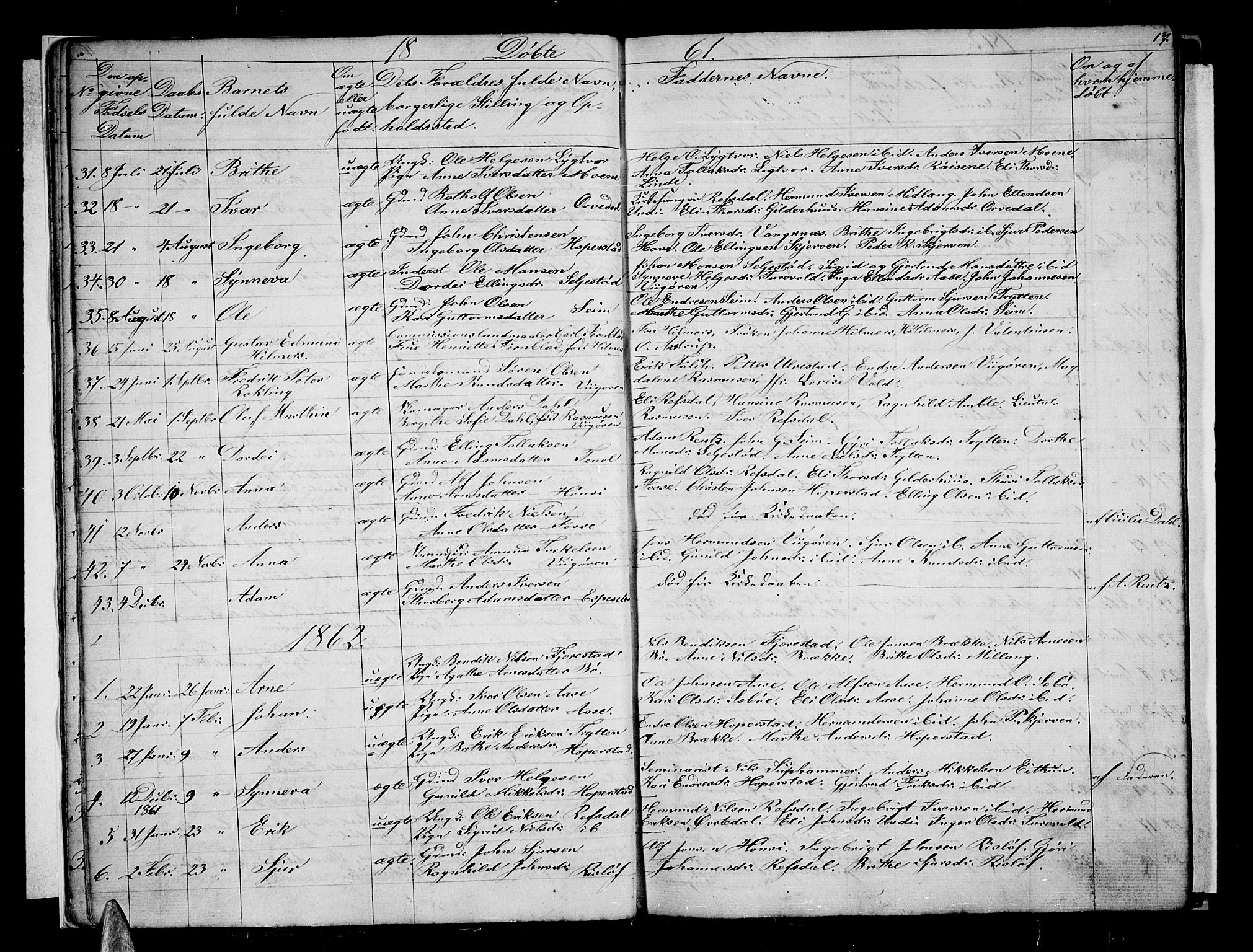 Vik sokneprestembete, AV/SAB-A-81501/H/Hab/Haba/L0002: Parish register (copy) no. A 2, 1856-1877, p. 17