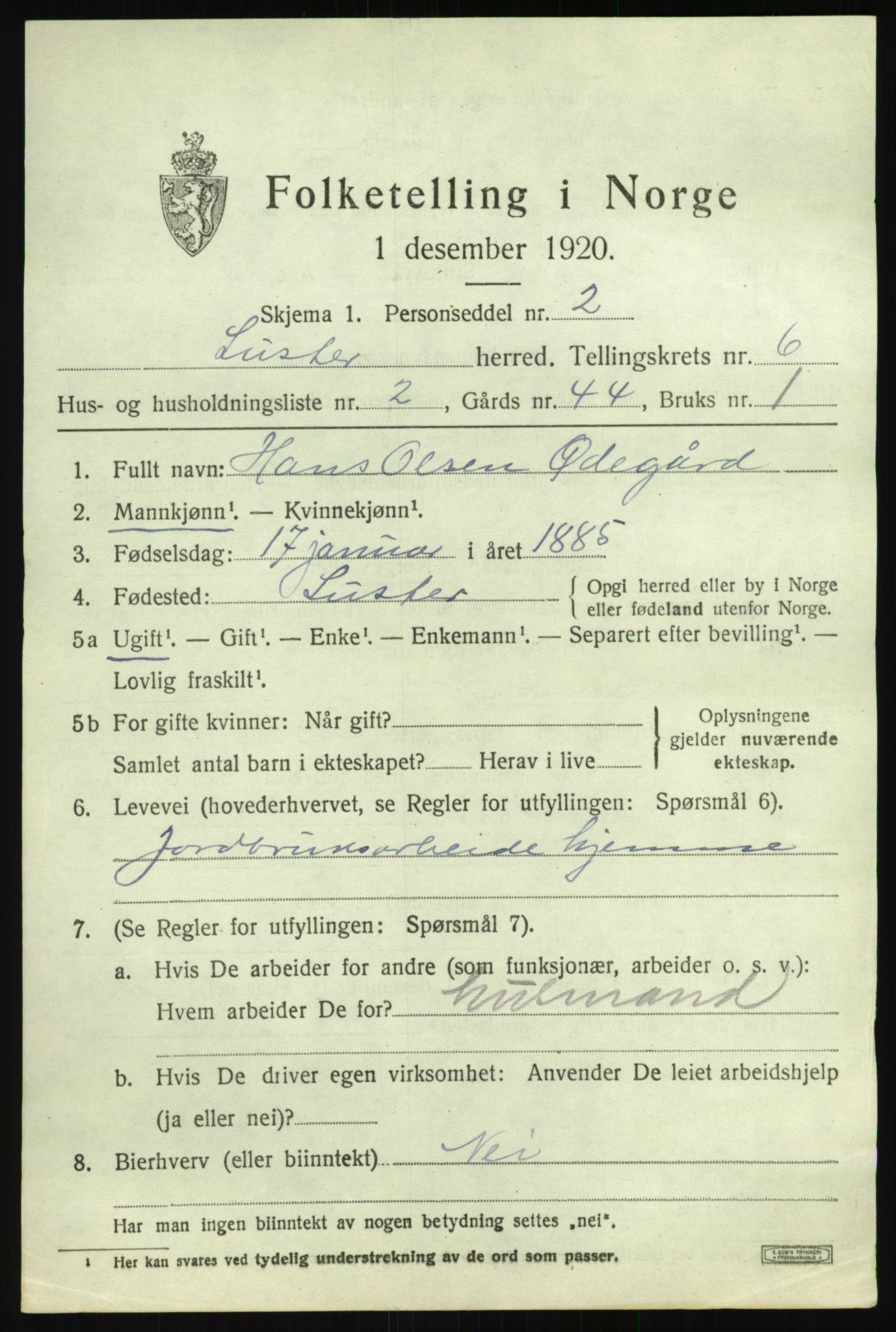 SAB, 1920 census for Luster, 1920, p. 3218