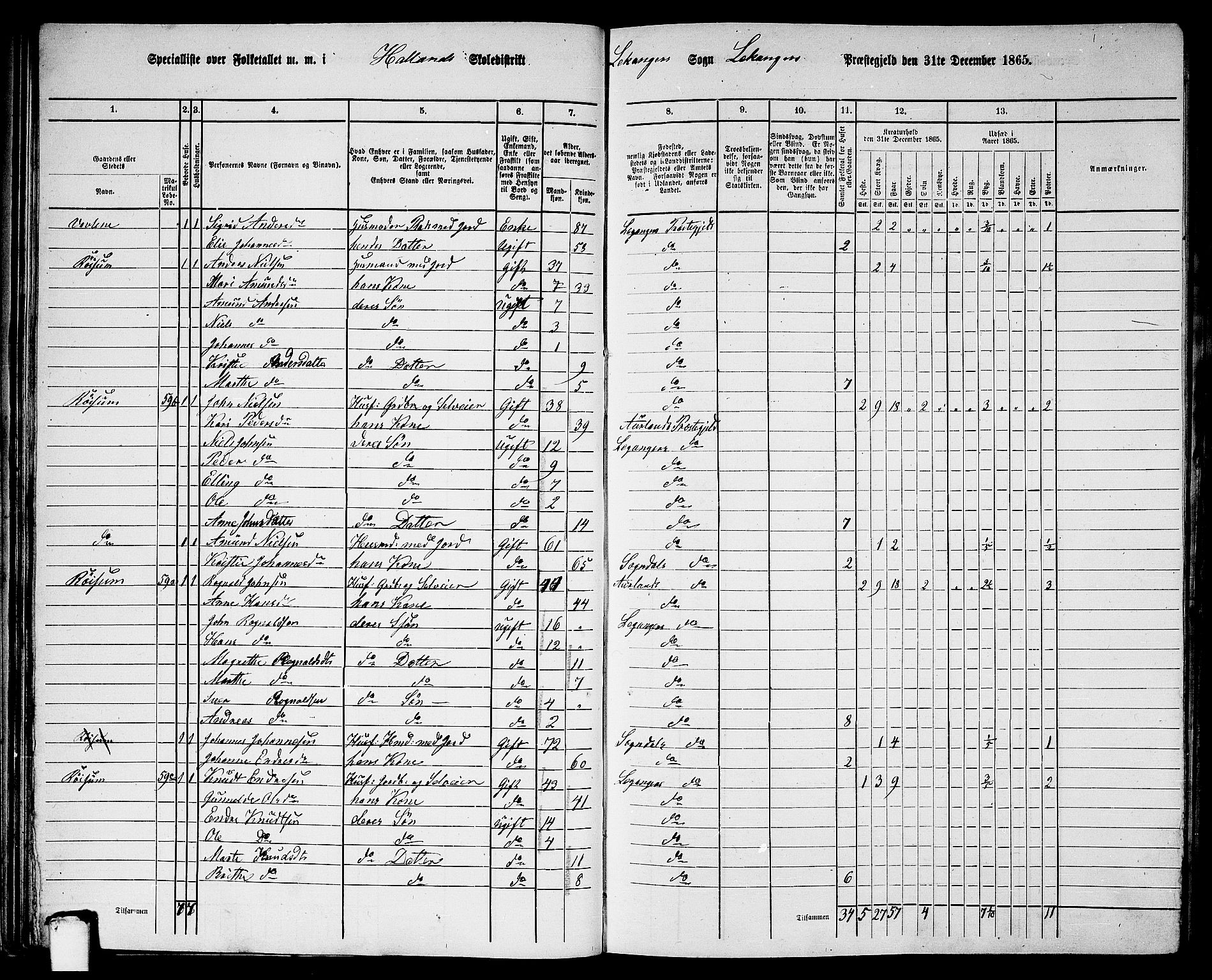 RA, 1865 census for Leikanger, 1865, p. 49