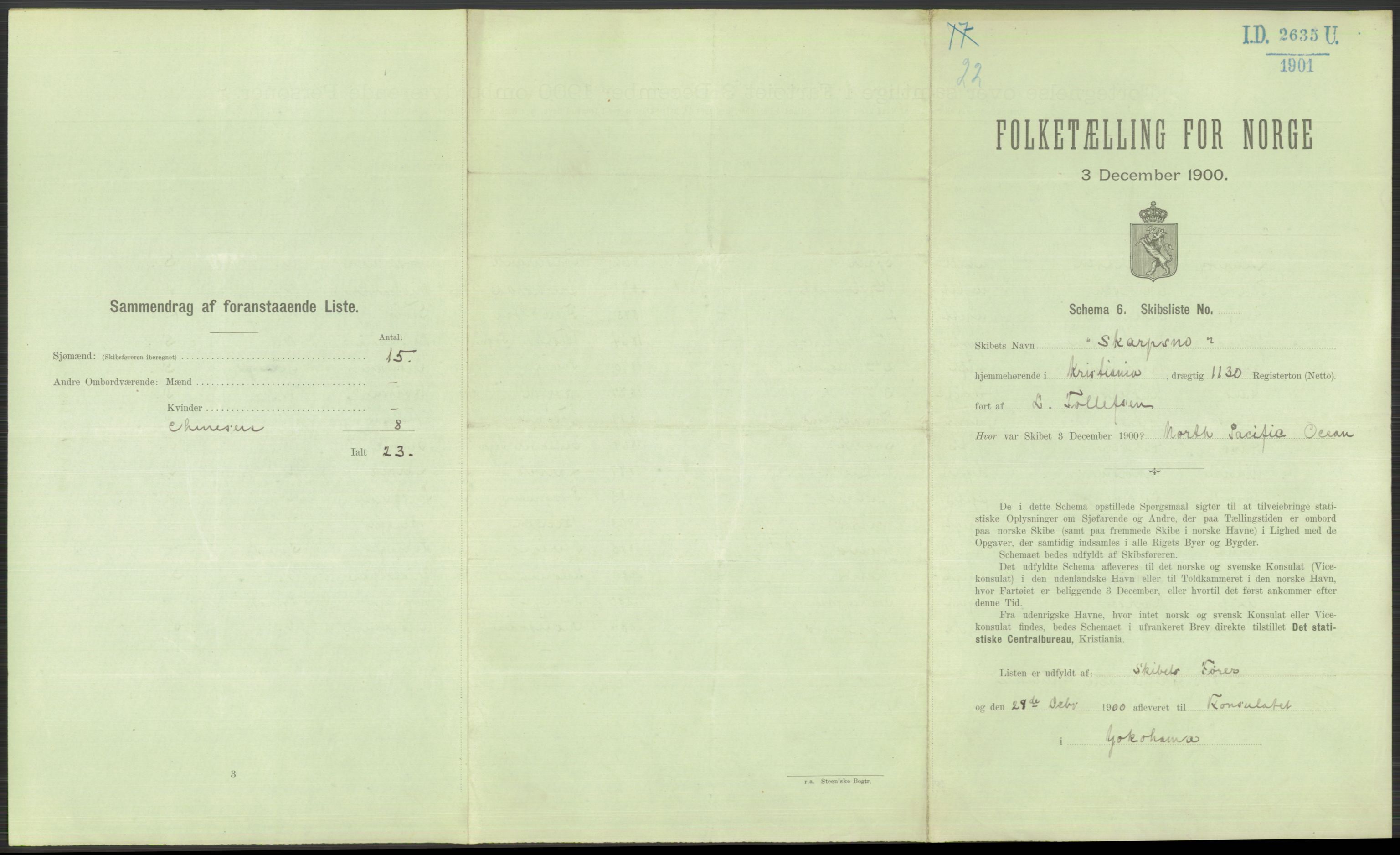 RA, 1900 Census - ship lists from ships in Norwegian harbours, harbours abroad and at sea, 1900, p. 6191