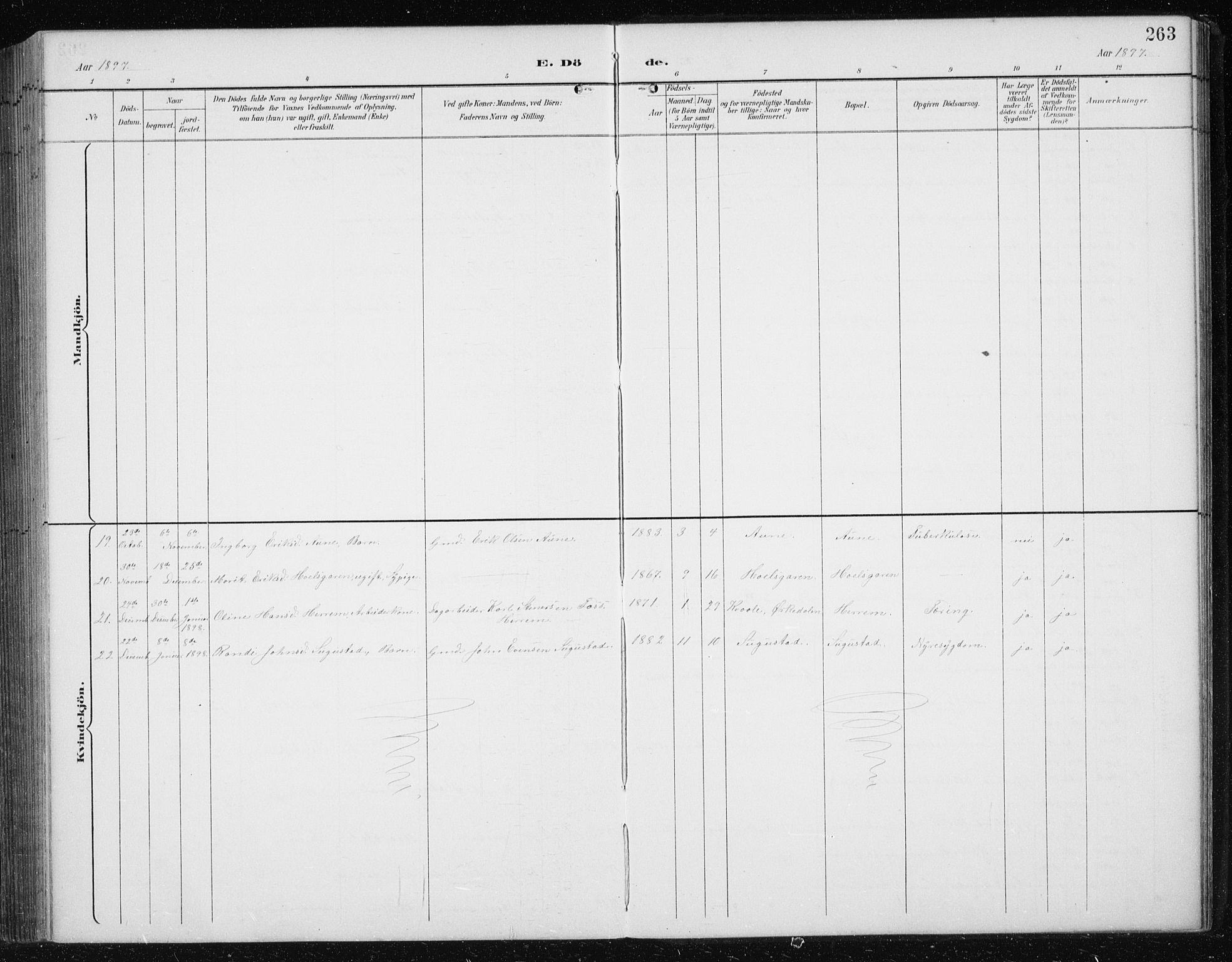 Ministerialprotokoller, klokkerbøker og fødselsregistre - Sør-Trøndelag, AV/SAT-A-1456/674/L0876: Parish register (copy) no. 674C03, 1892-1912, p. 263