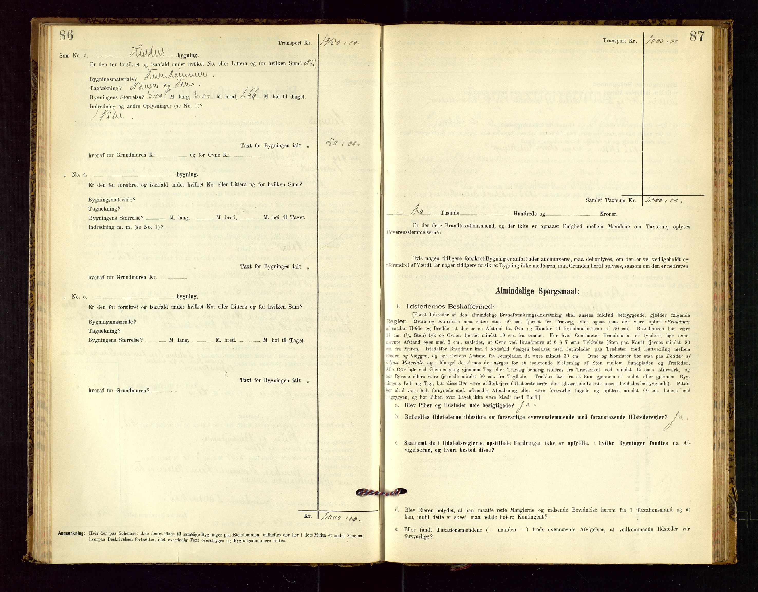 Suldal lensmannskontor, SAST/A-100419/Gob/L0001: "Brandtaxationsprotokol", 1894-1923, p. 86-87